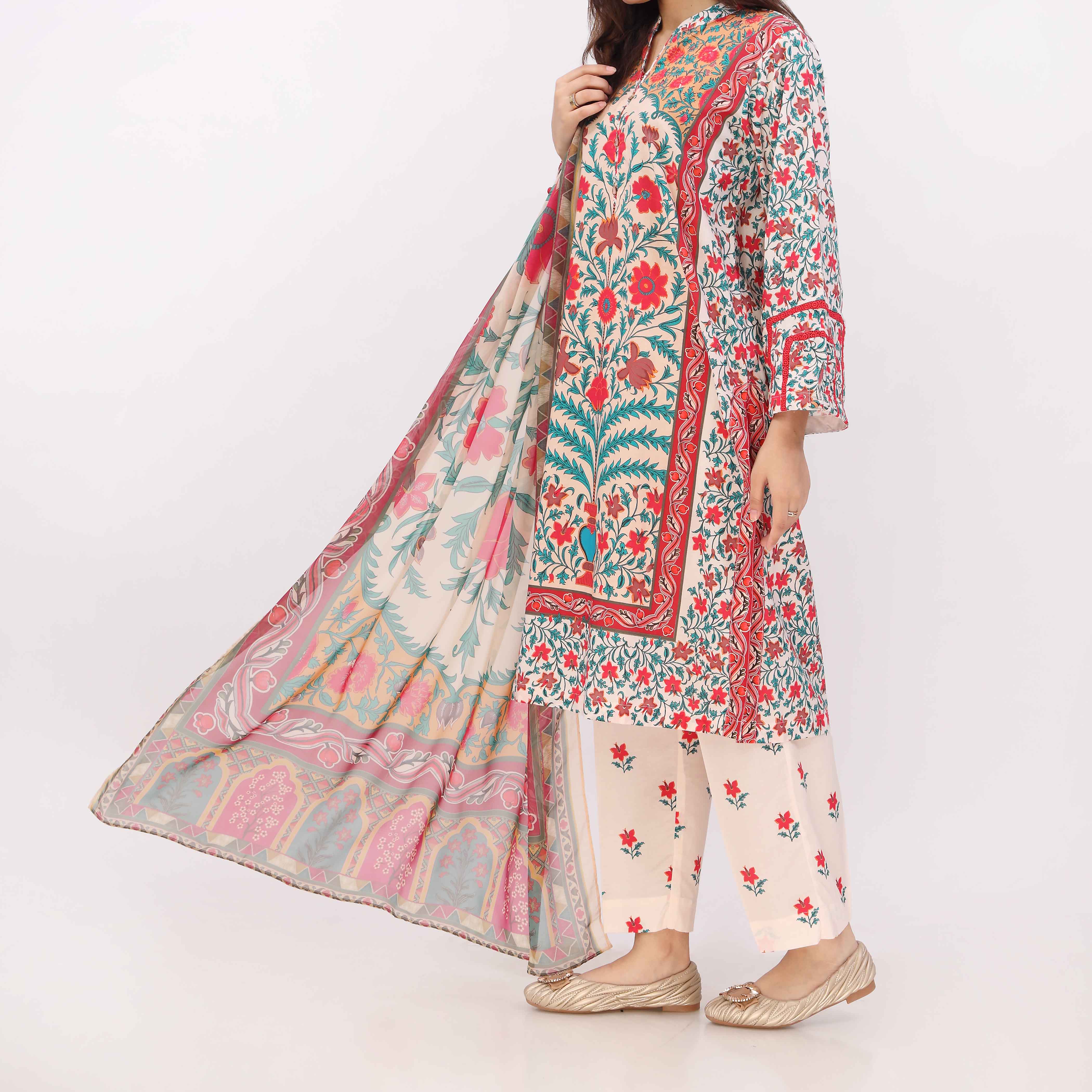 3PC Digital Printed Cotton Cambric Suit PW5098 - Image 4