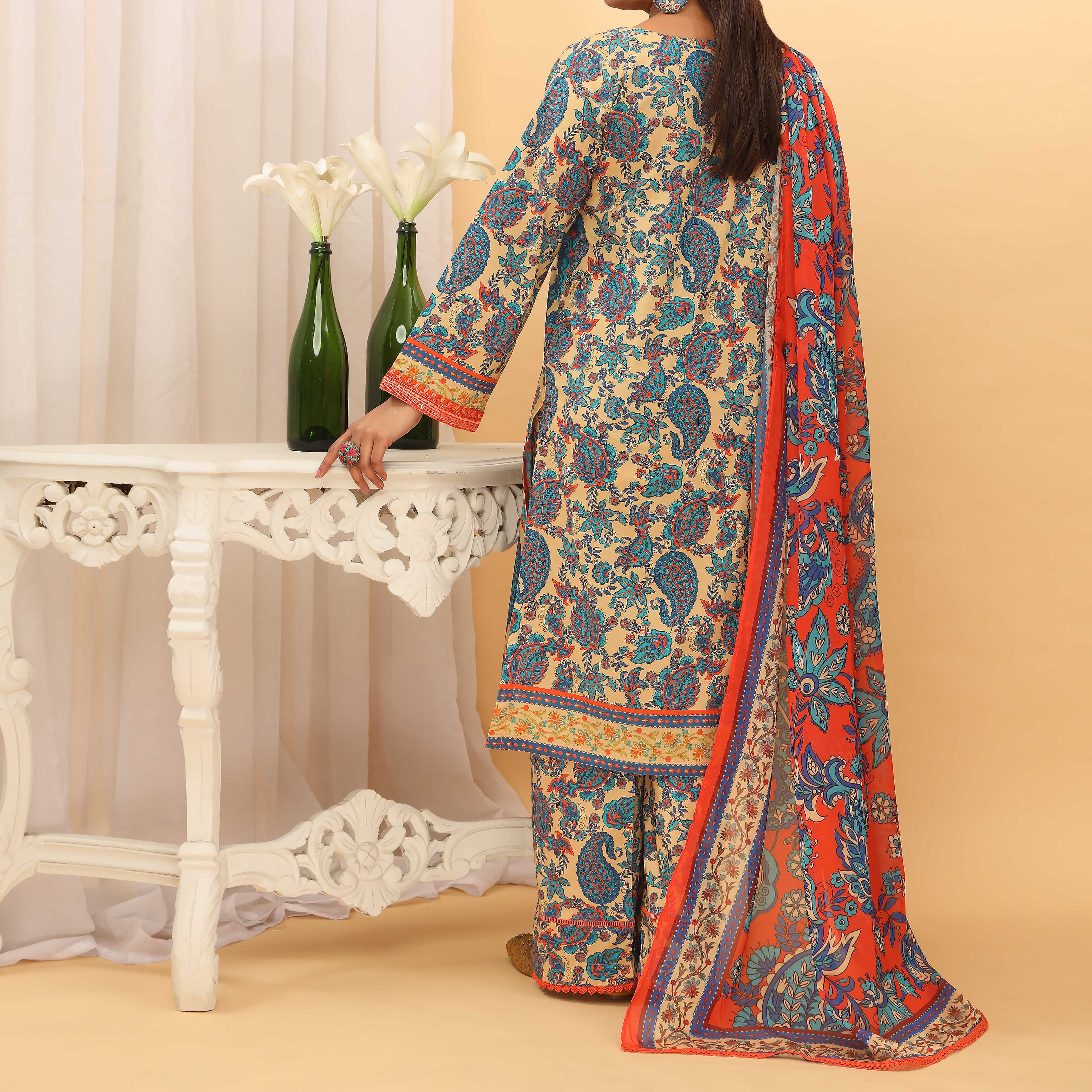 3PC- Digital Printed Embroidered Cambric Suit PS5116 - Image 3