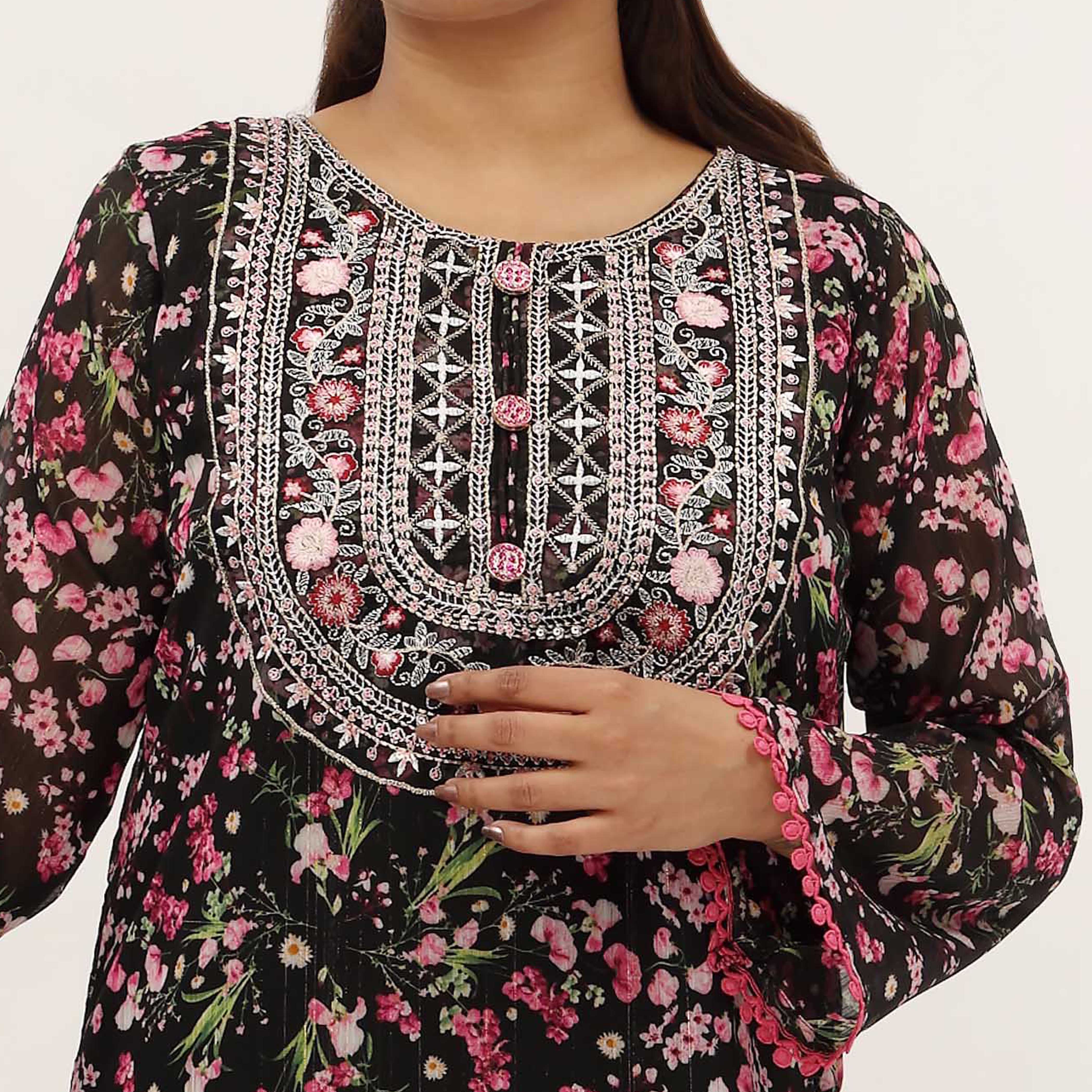 3PC- Digital Printed Georget Chiffon Suit PS5244 - Image 2