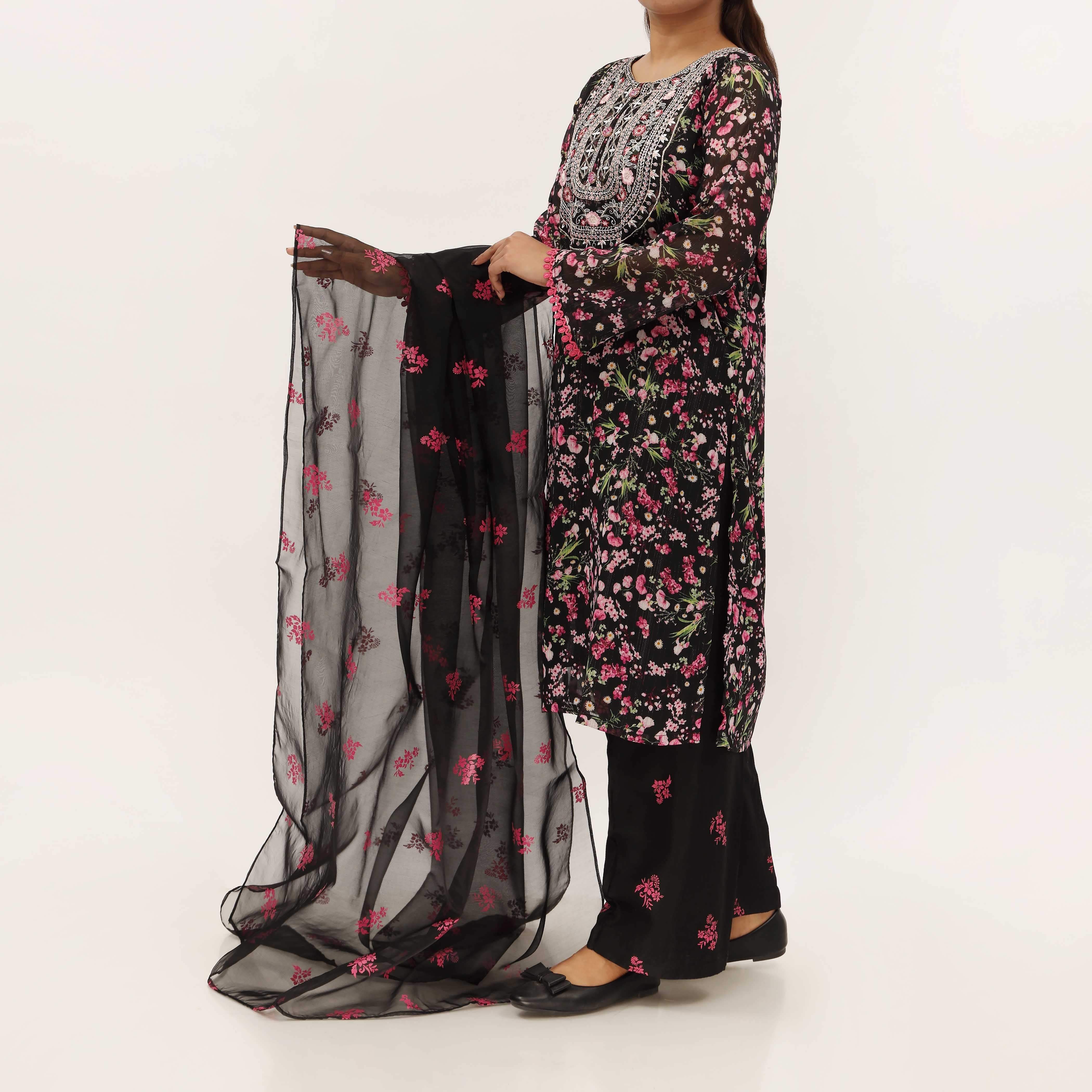 3PC- Digital Printed Georget Chiffon Suit PS5244 - Image 3