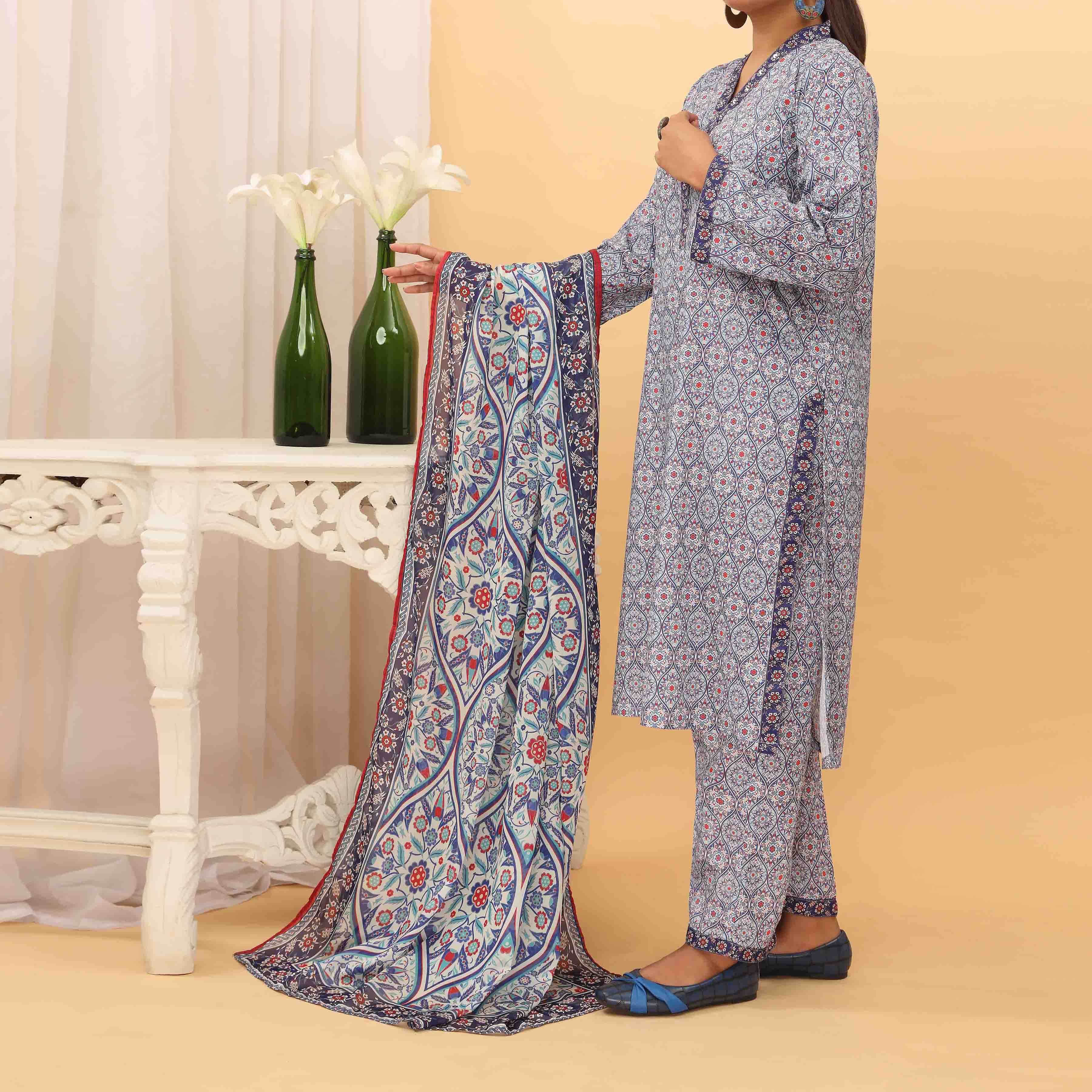 3PC- Digital Printed Grip Silk Suit PS5157 - Image 2