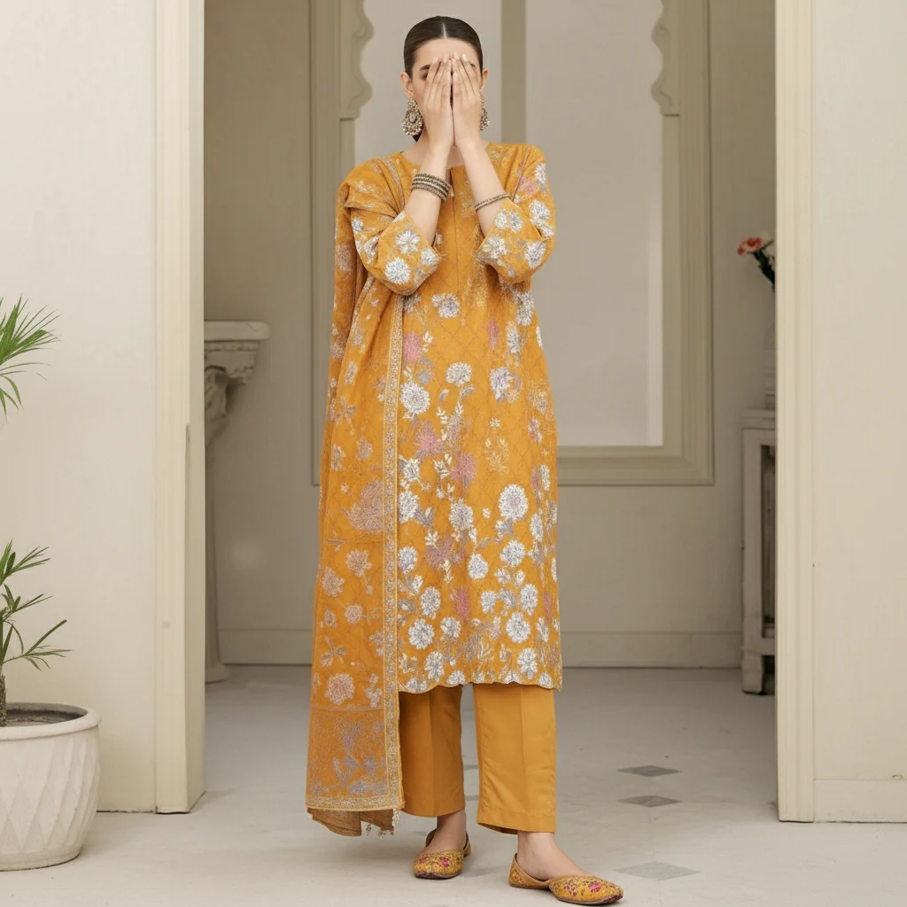 3PC Digital Printed Raw Silk Suit PW5172 - Image 2