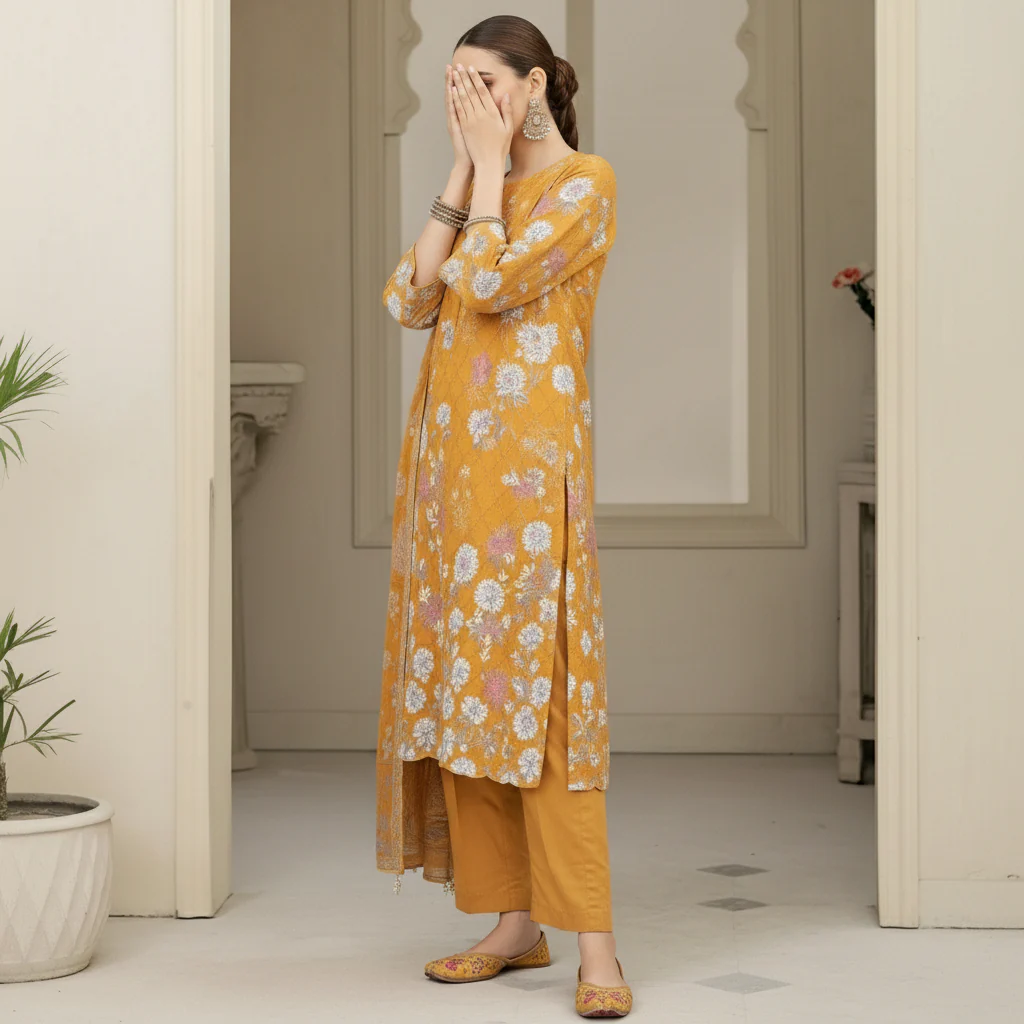3PC Digital Printed Raw Silk Suit PW5172 - Image 3