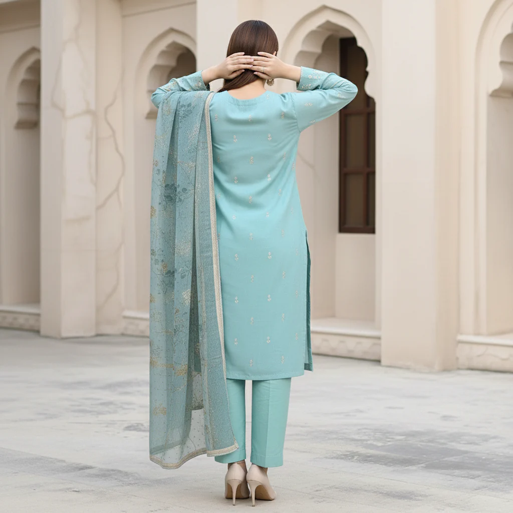 3PC Digital Printed Raw Silk Suit PW5173 - Image 3