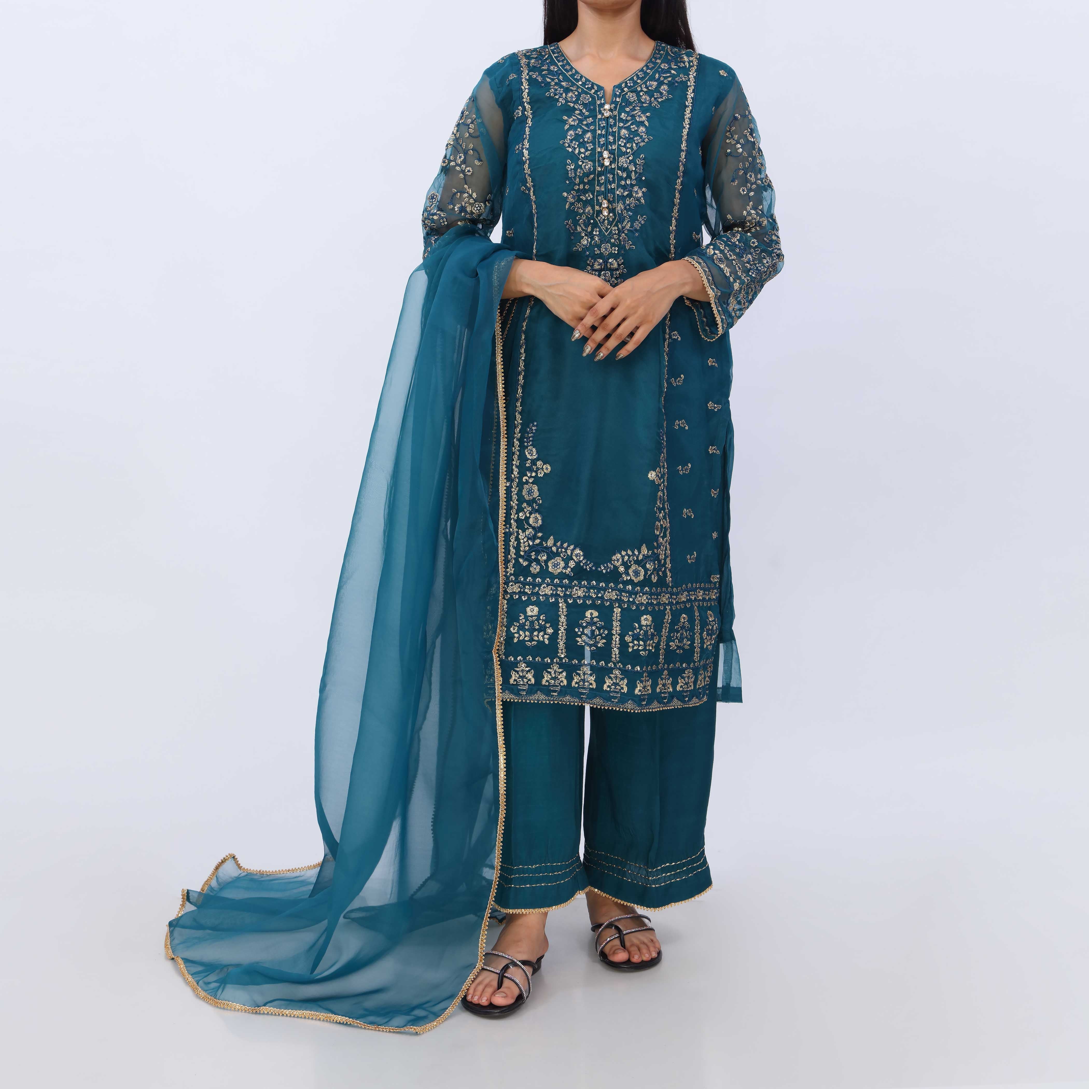 3PC- Dyed Organza Suit PS5226 - Image 2