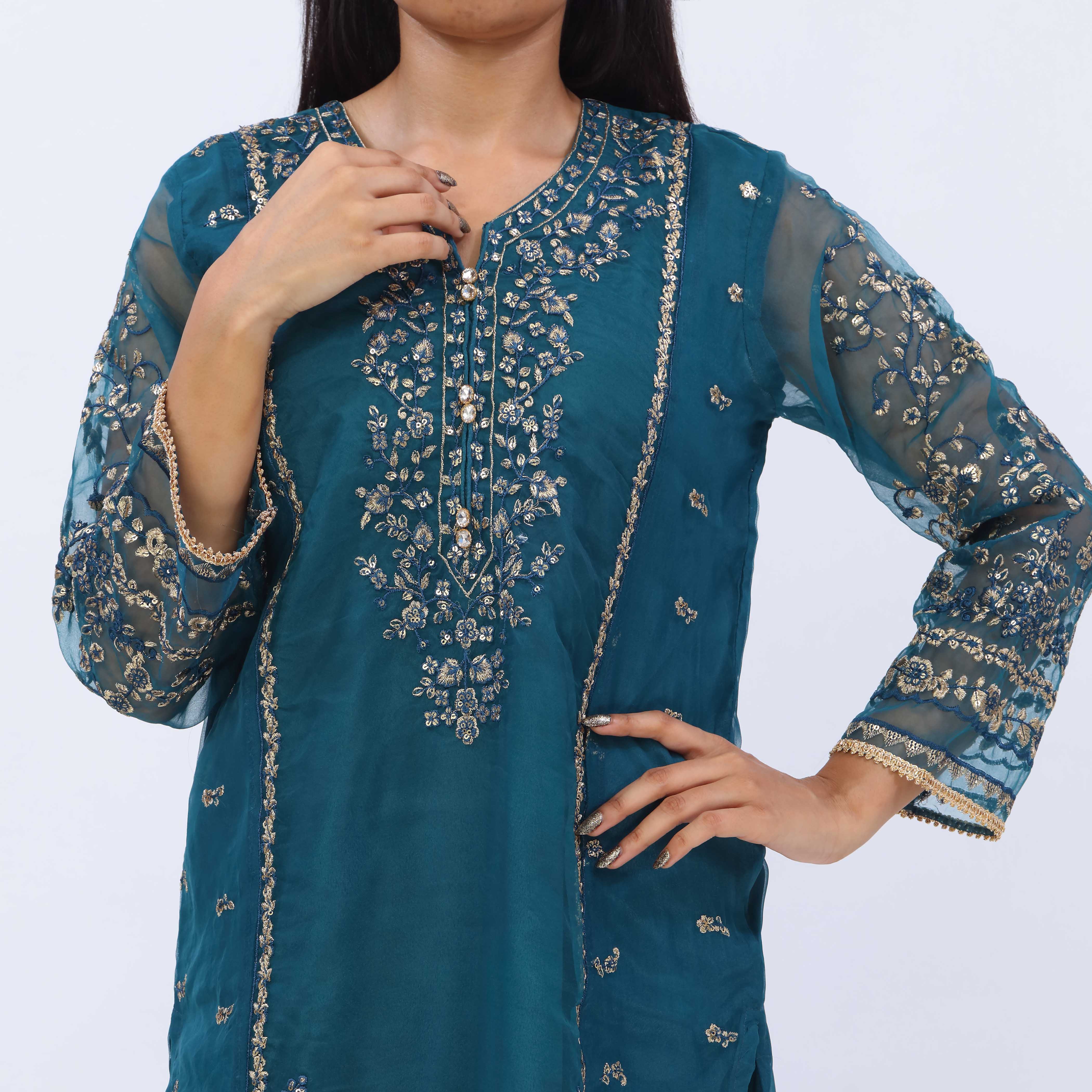 3PC- Dyed Organza Suit PS5226 - Image 3
