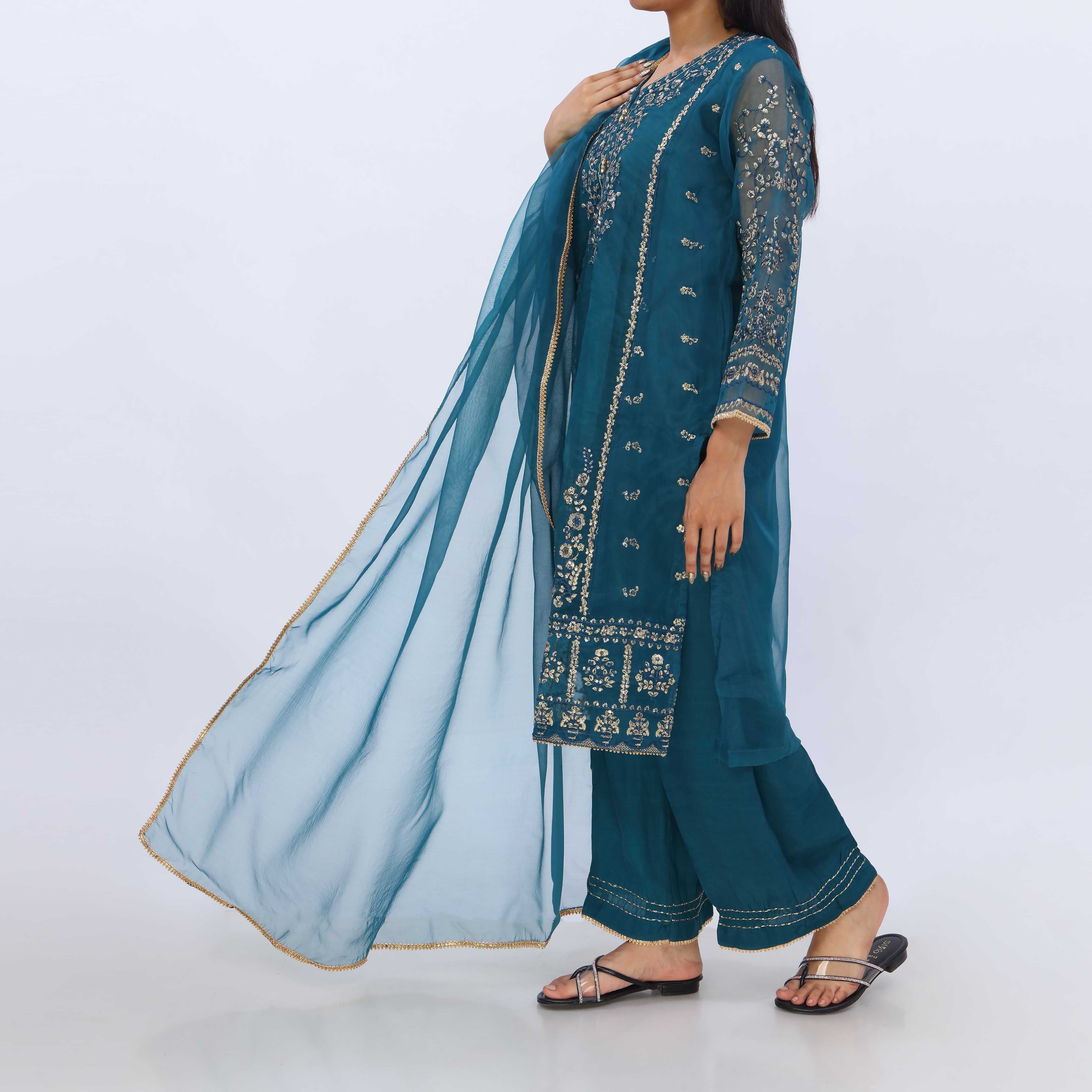 3PC- Dyed Organza Suit PS5226 - Image 4