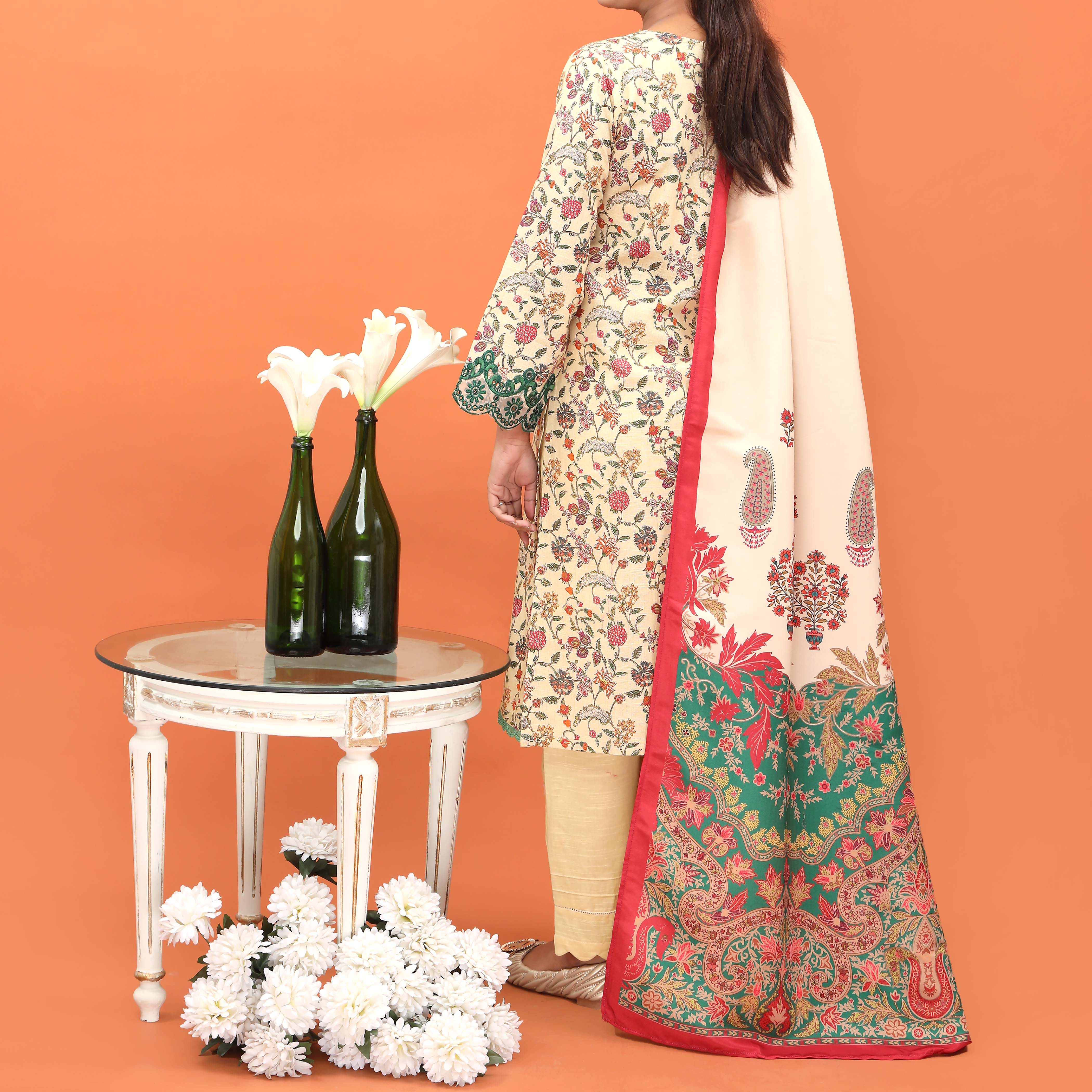 3PC- Embellished Khaddar Suit PW4146 - Image 3