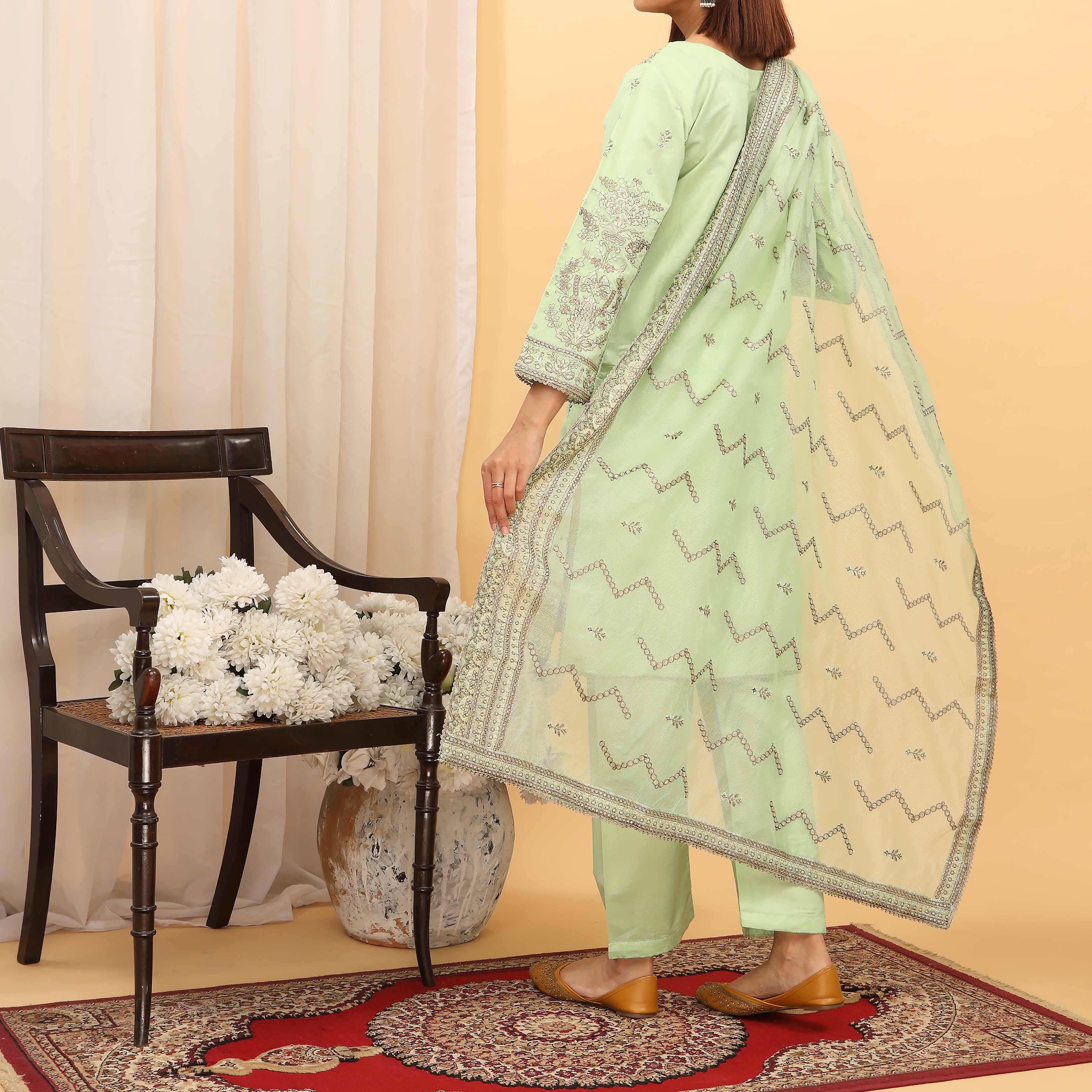 3PC- Embellished Khaddi Net Suit PF5062 - Image 3