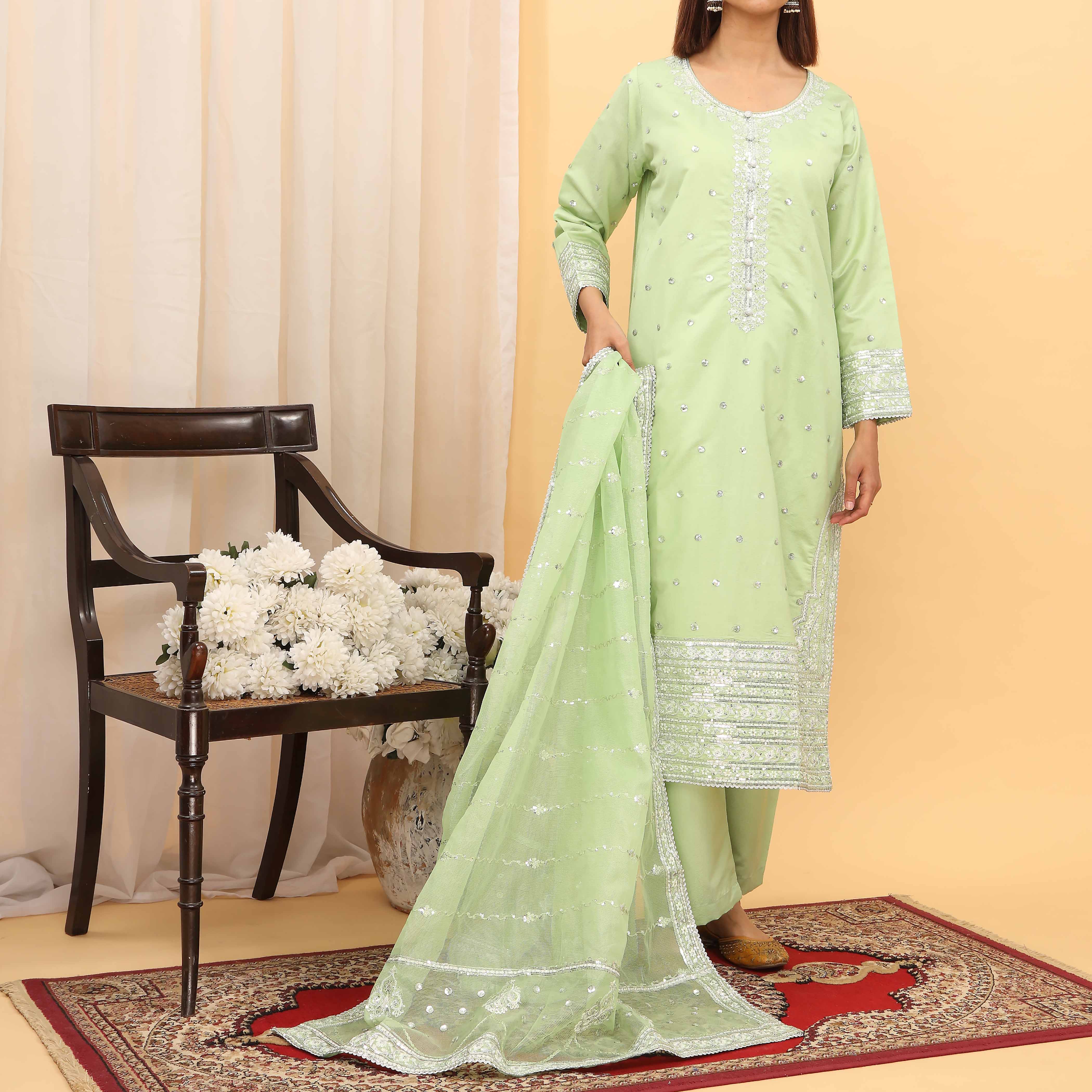 3PC- Embellished Khaddi Net Suit PF5079
