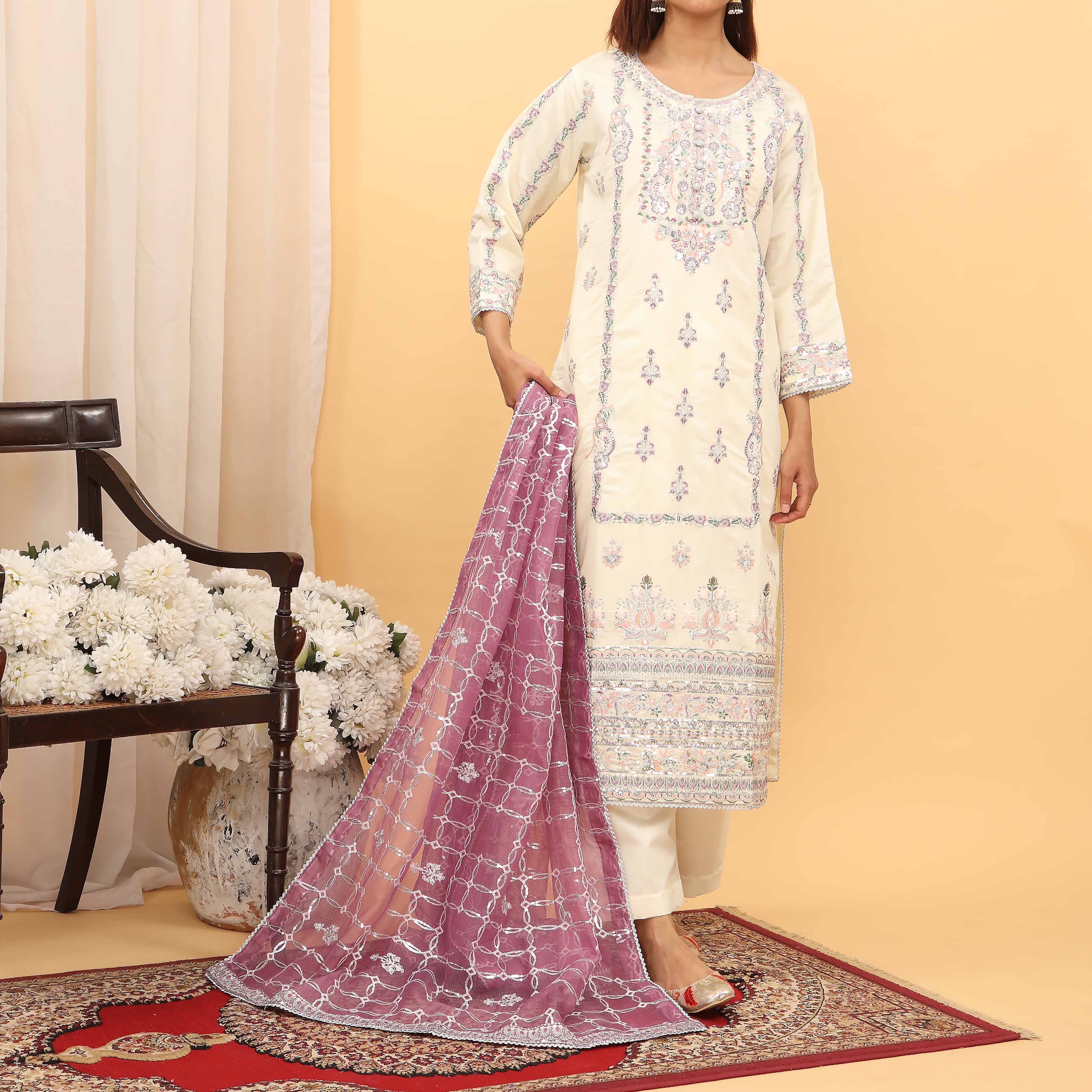 3PC- Embellished Khaddi Net Suit PF5100