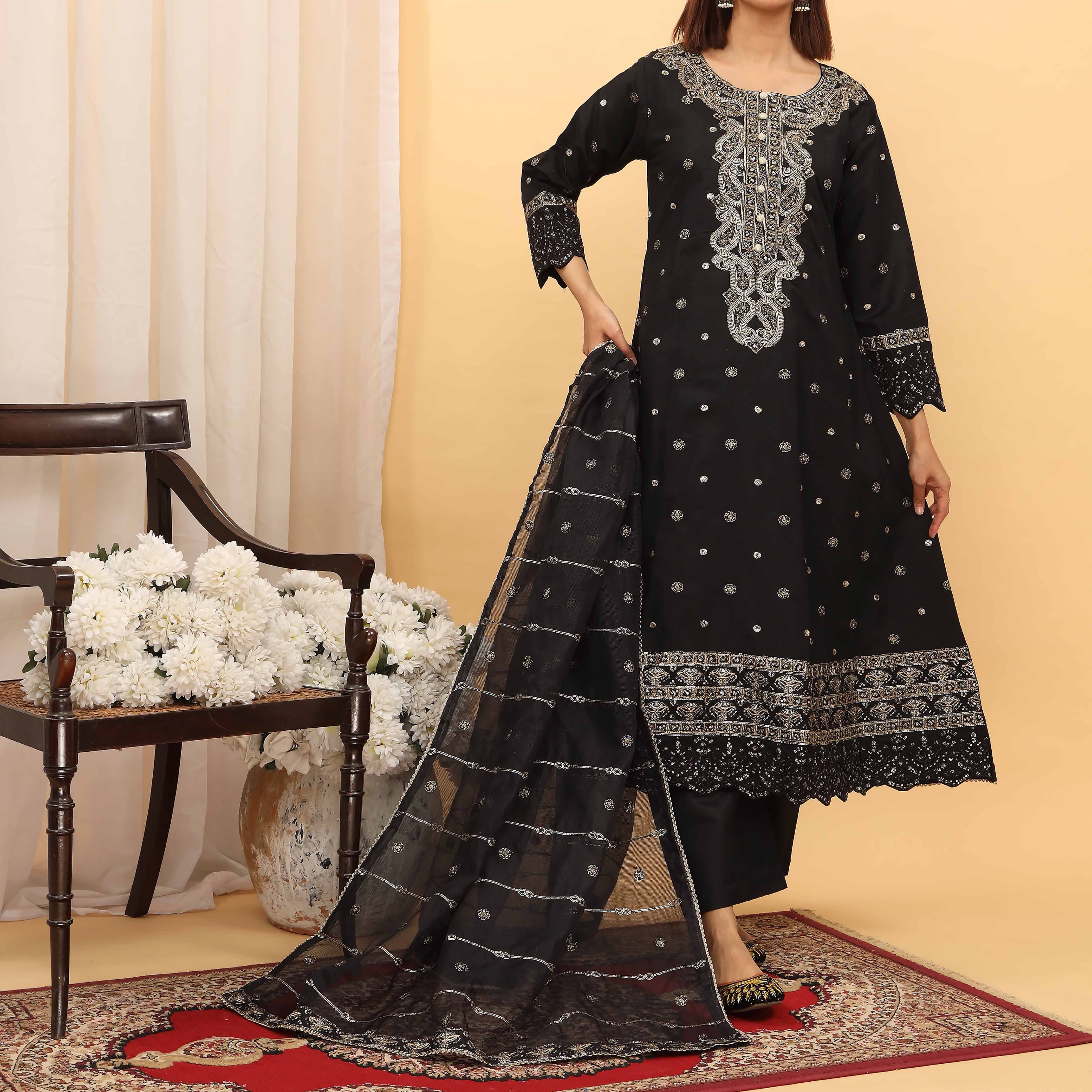 3PC- Embellished Khaddi Net Suit PF5110