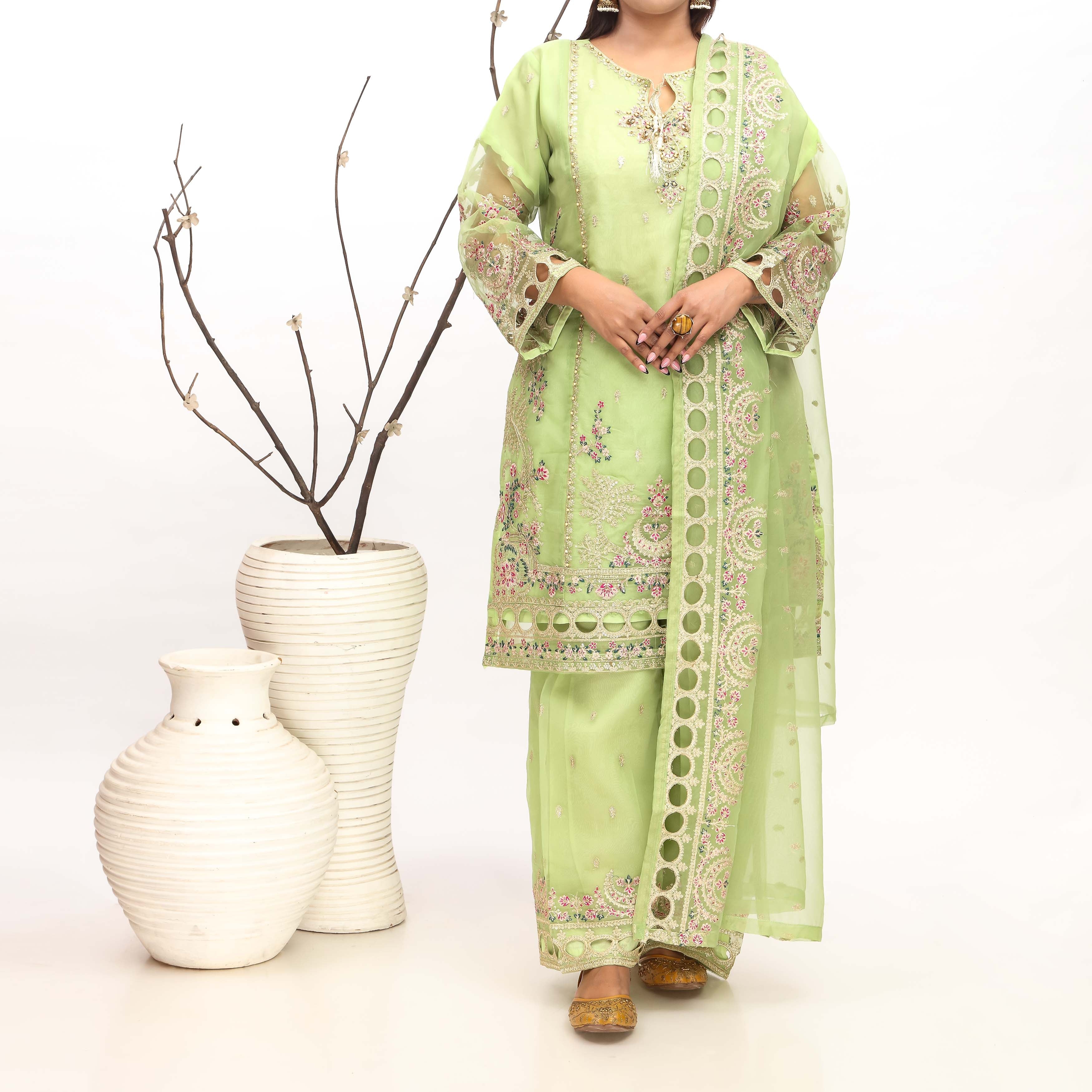3PC- Embellished Organza Net Suit PF4034