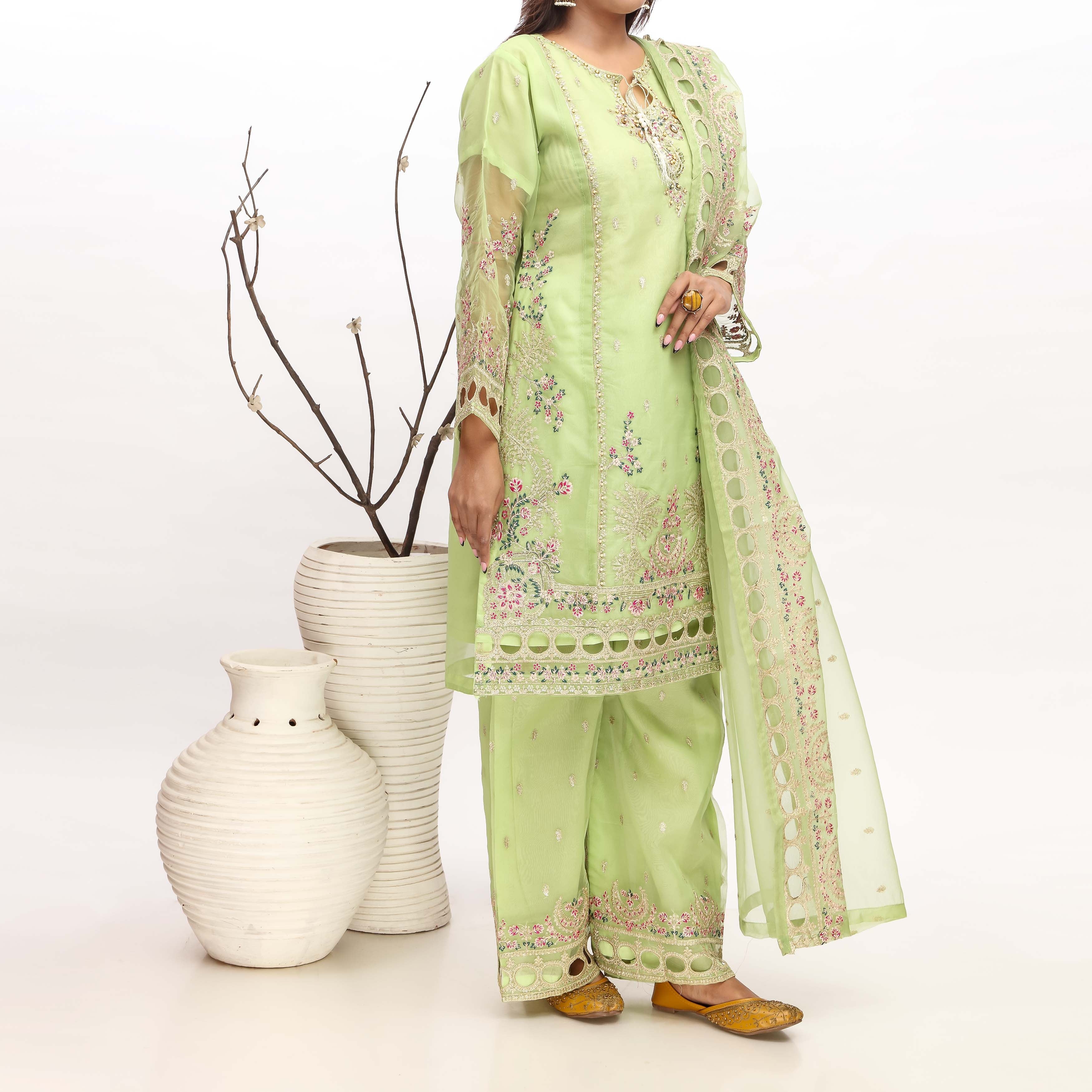 3PC- Embellished Organza Net Suit PF4034 - Image 2