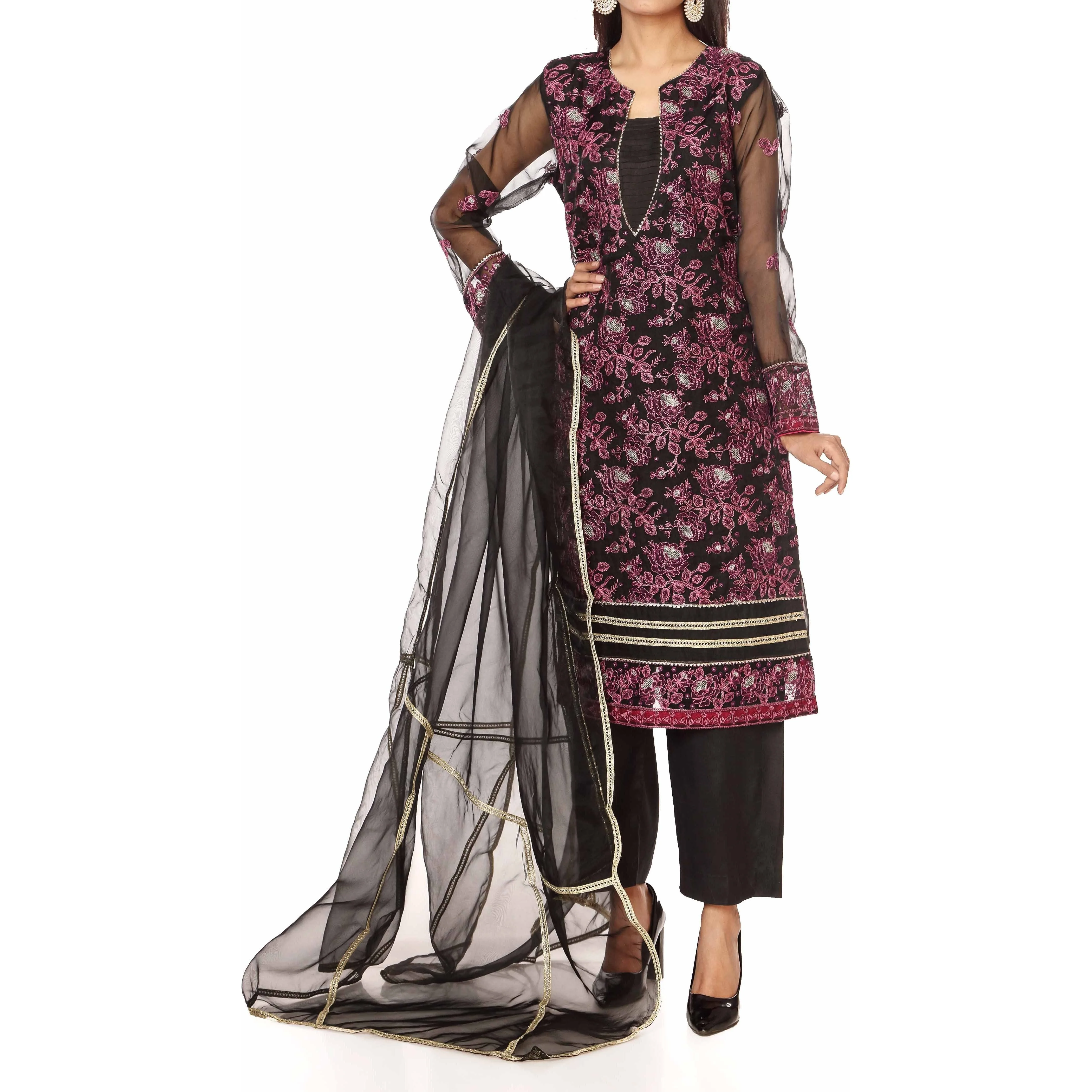 3PC- Embellished Organza Shirt & Dupatta With Raw SilkTrousers PS2187