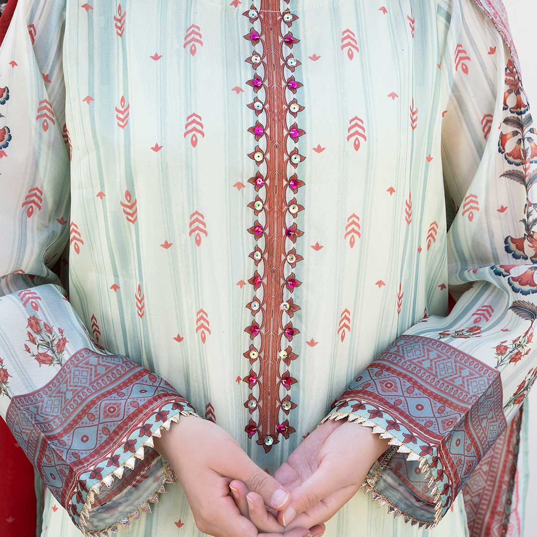 3PC- Embellished Tussar Silk Suit PW3203 - Image 3