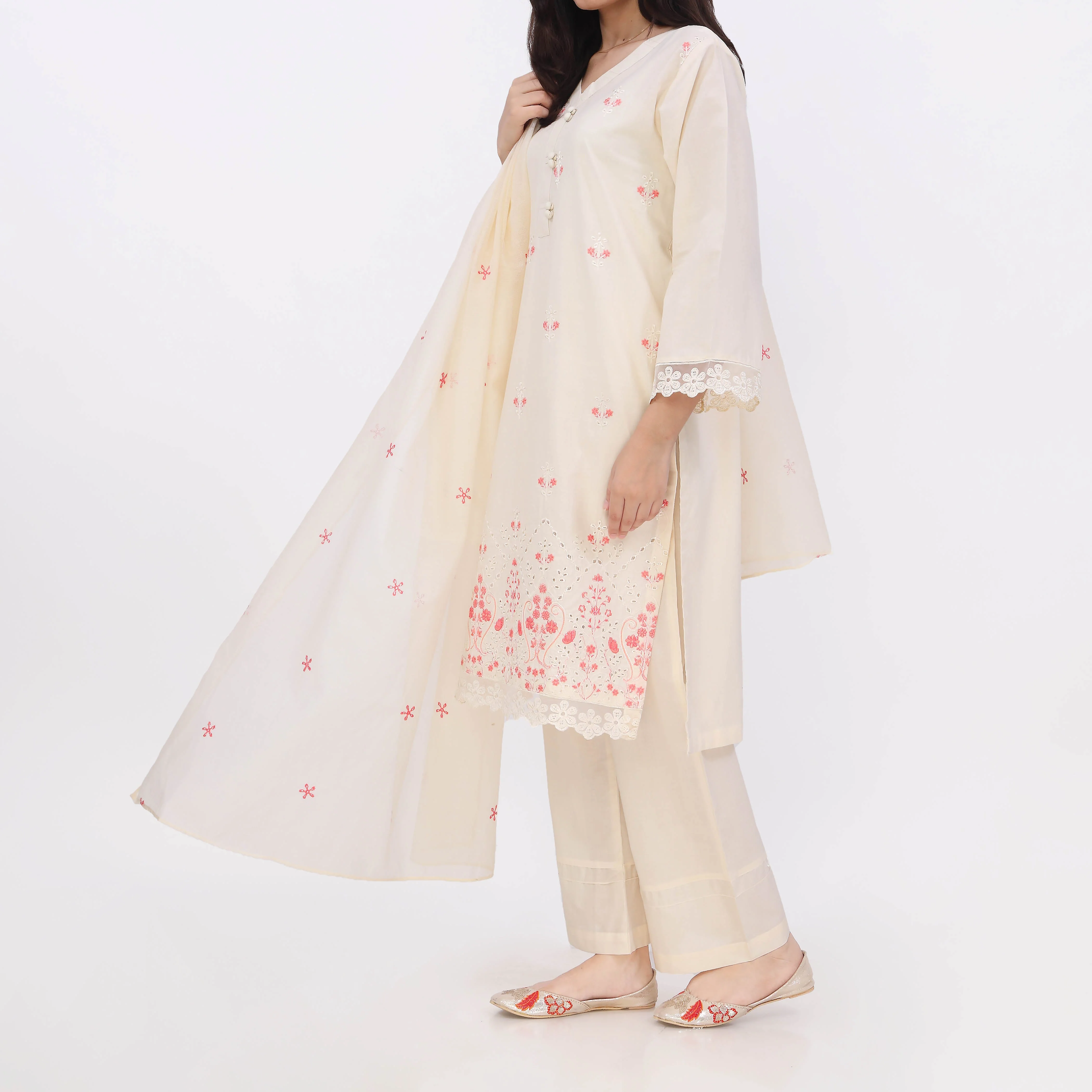 3PC- Embroiderd Cotton Cambric Suit PS5500 - Image 4