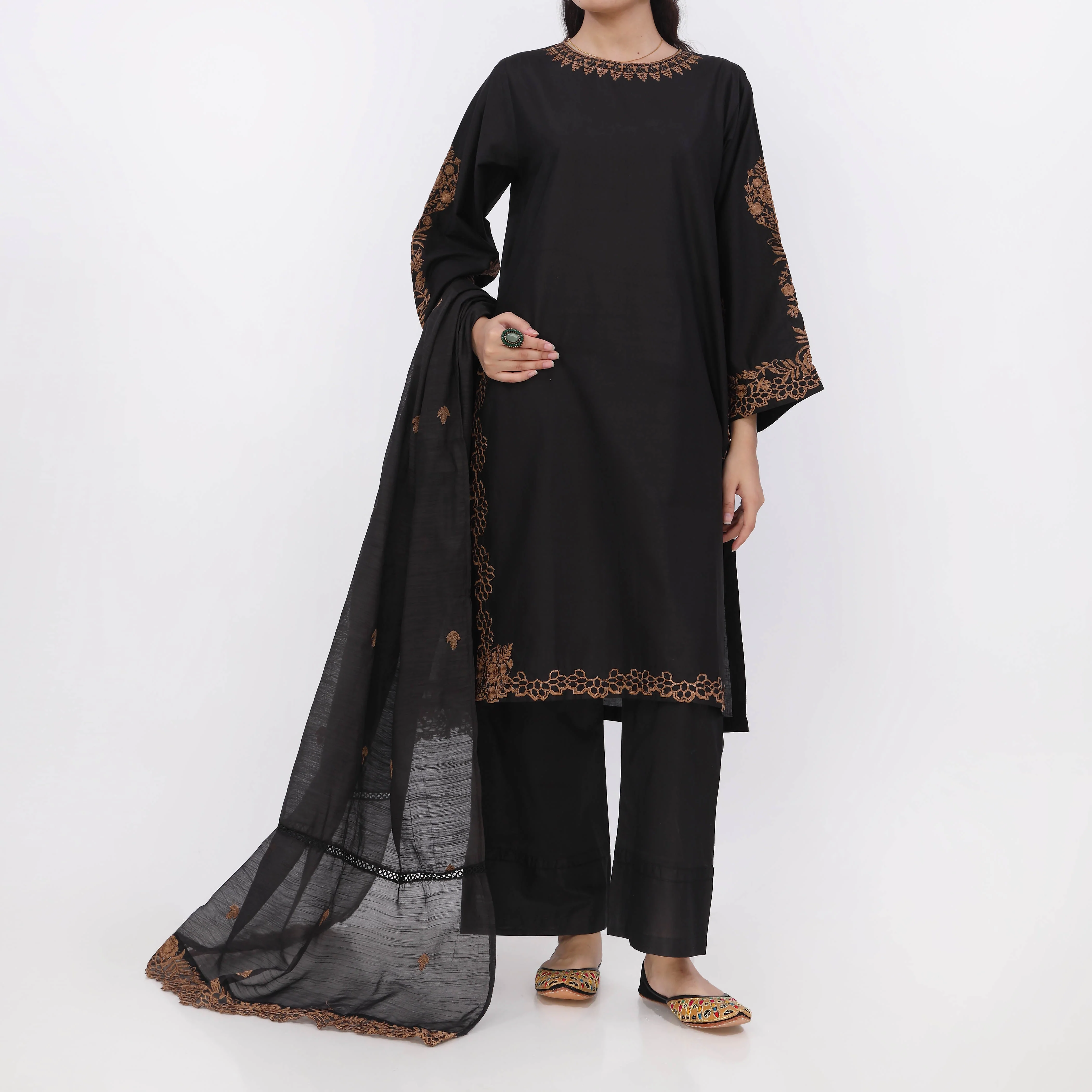 3PC - Embroiderd Cotton Cambric Suit PS5502 - Image 2
