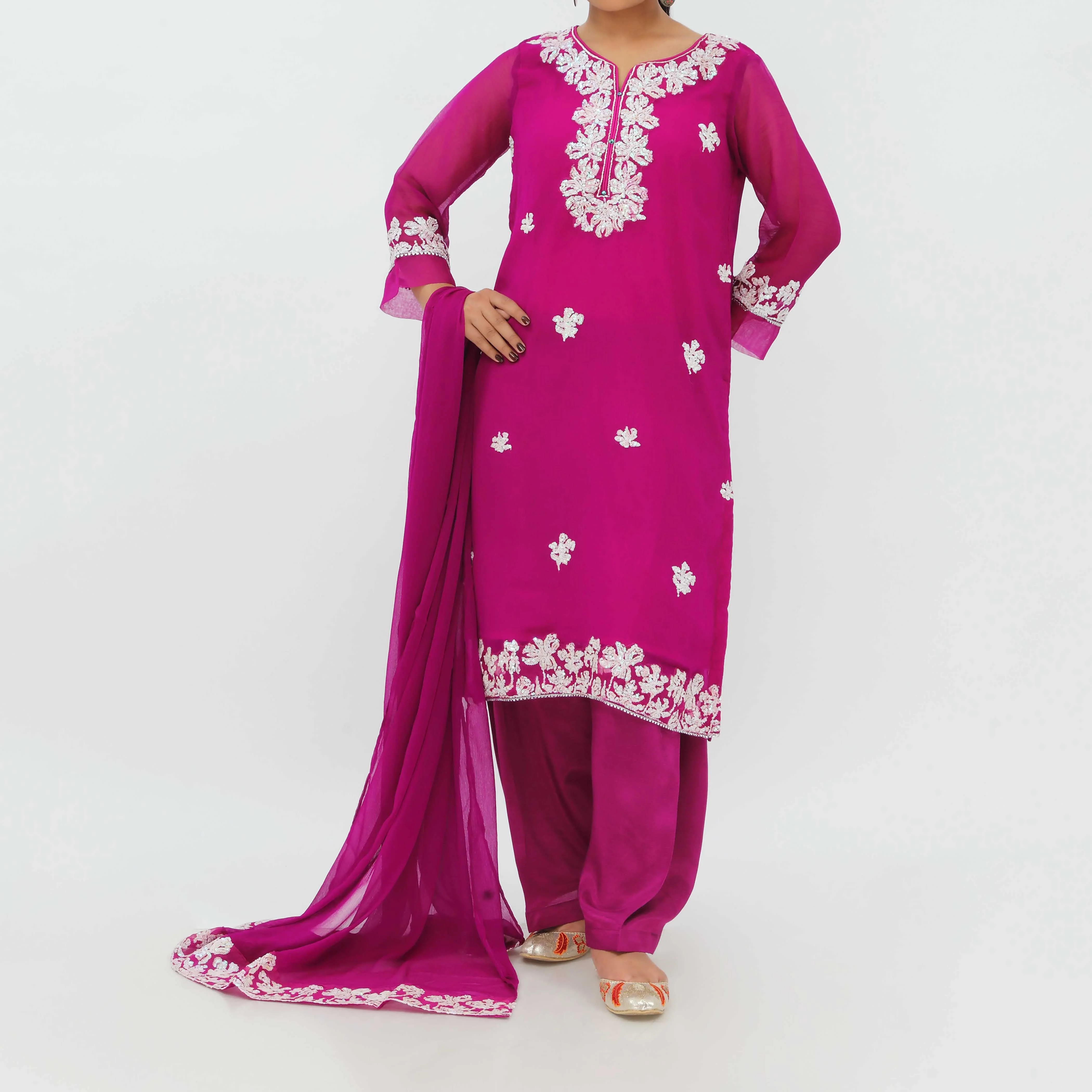 3PC- Embroiderd Crinkle Chiffon Suit PS5200 - Image 2