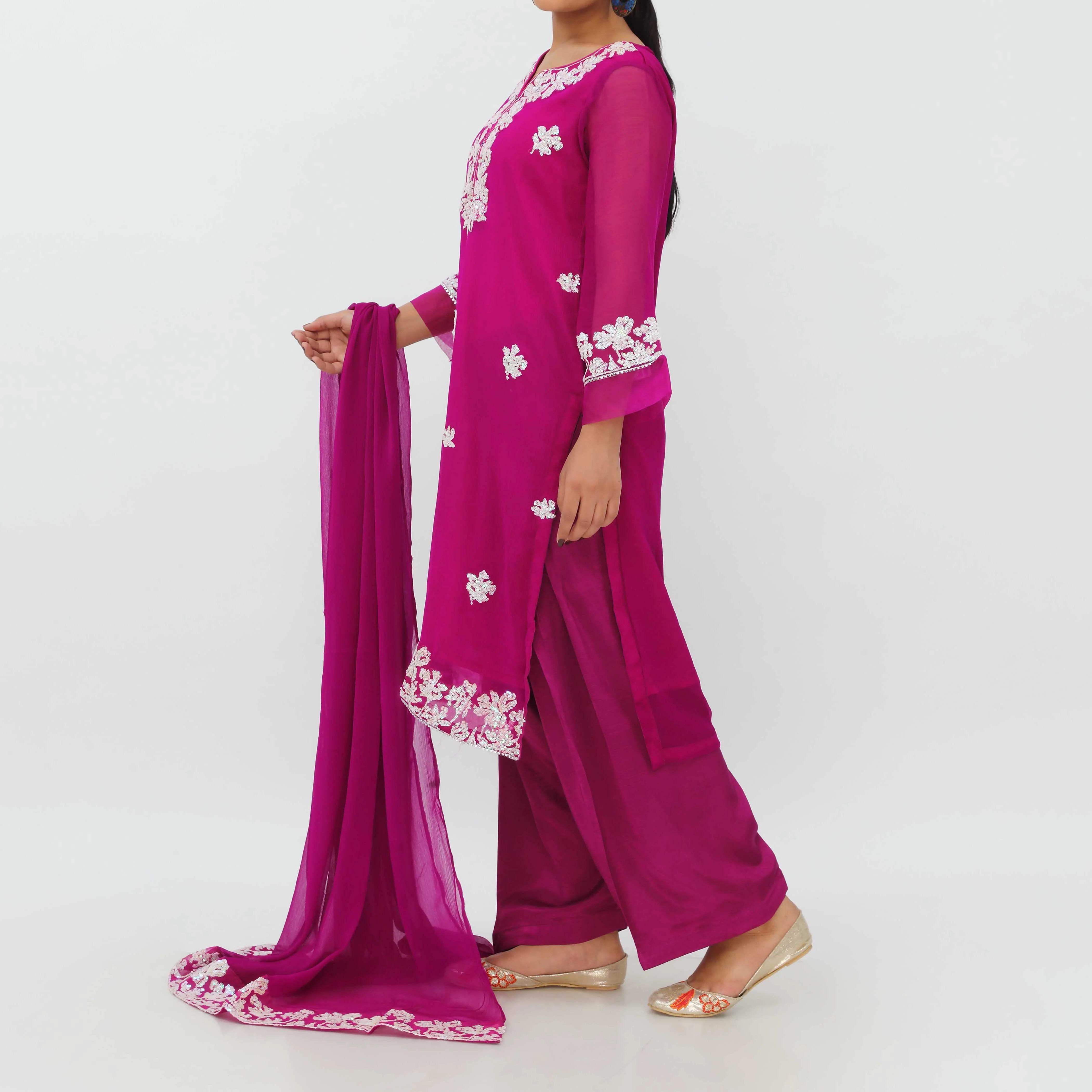 3PC- Embroiderd Crinkle Chiffon Suit PS5200 - Image 3