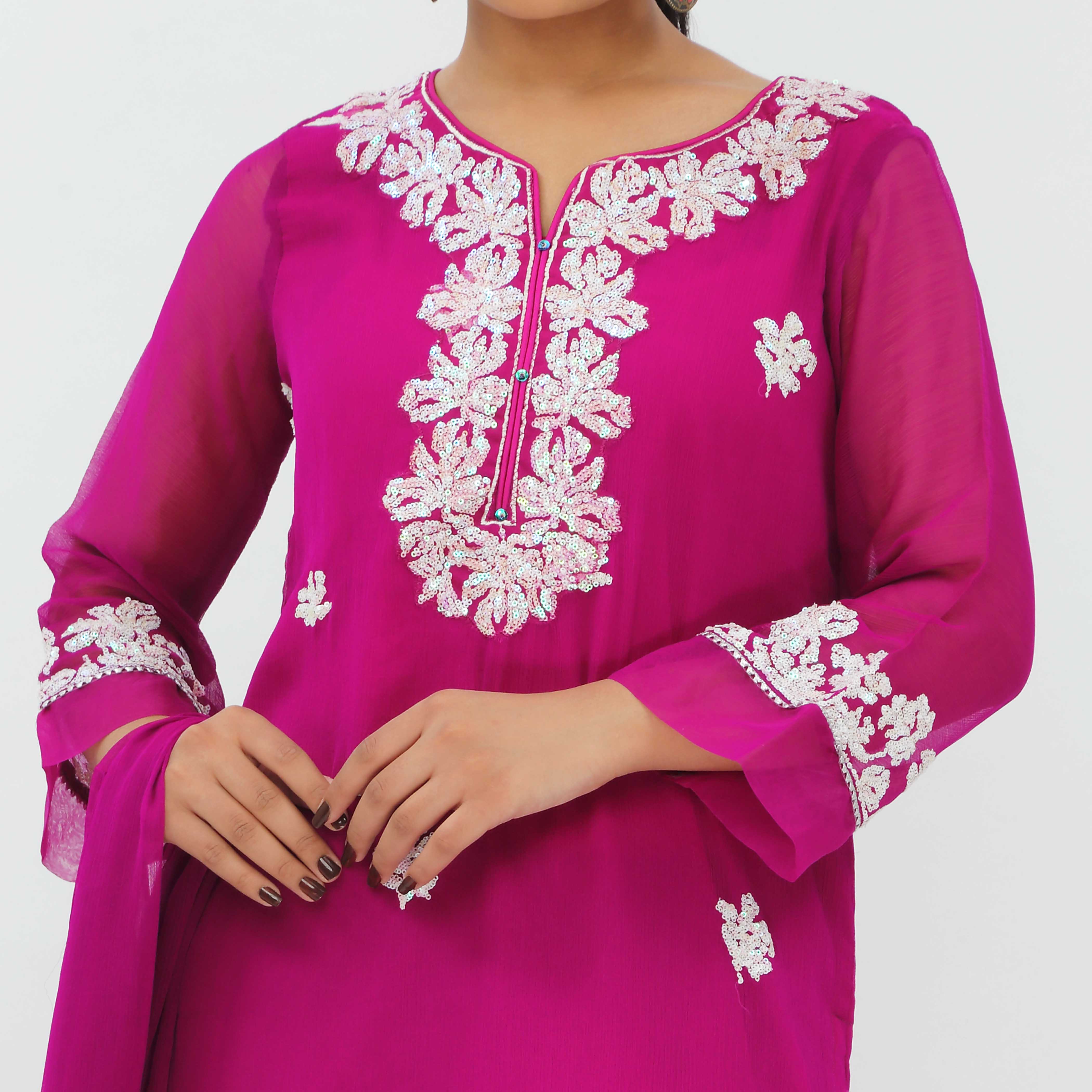 3PC- Embroiderd Crinkle Chiffon Suit PS5200 - Image 5