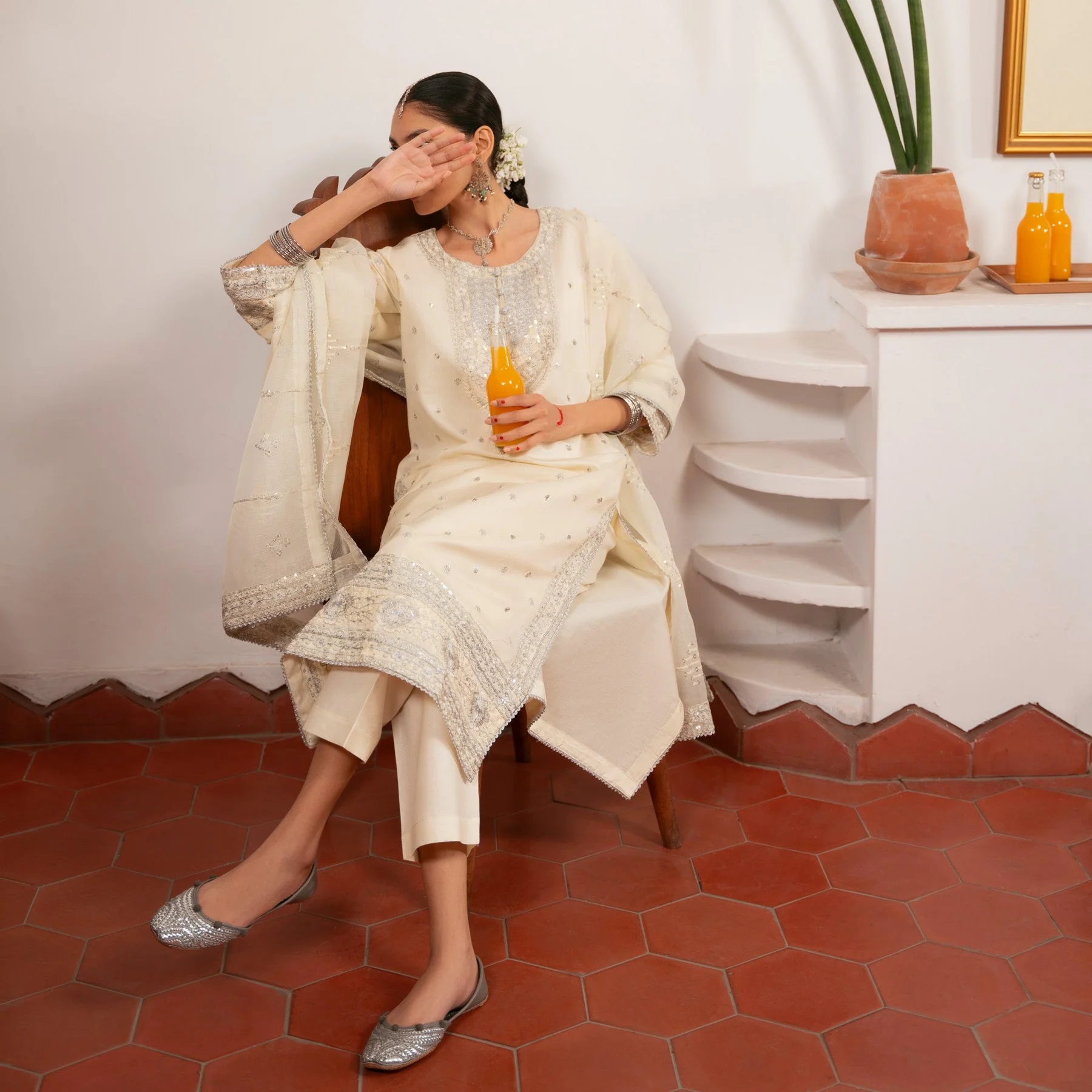 3PC- Embroiderd Khadi Net Suit PF5046 - Image 2