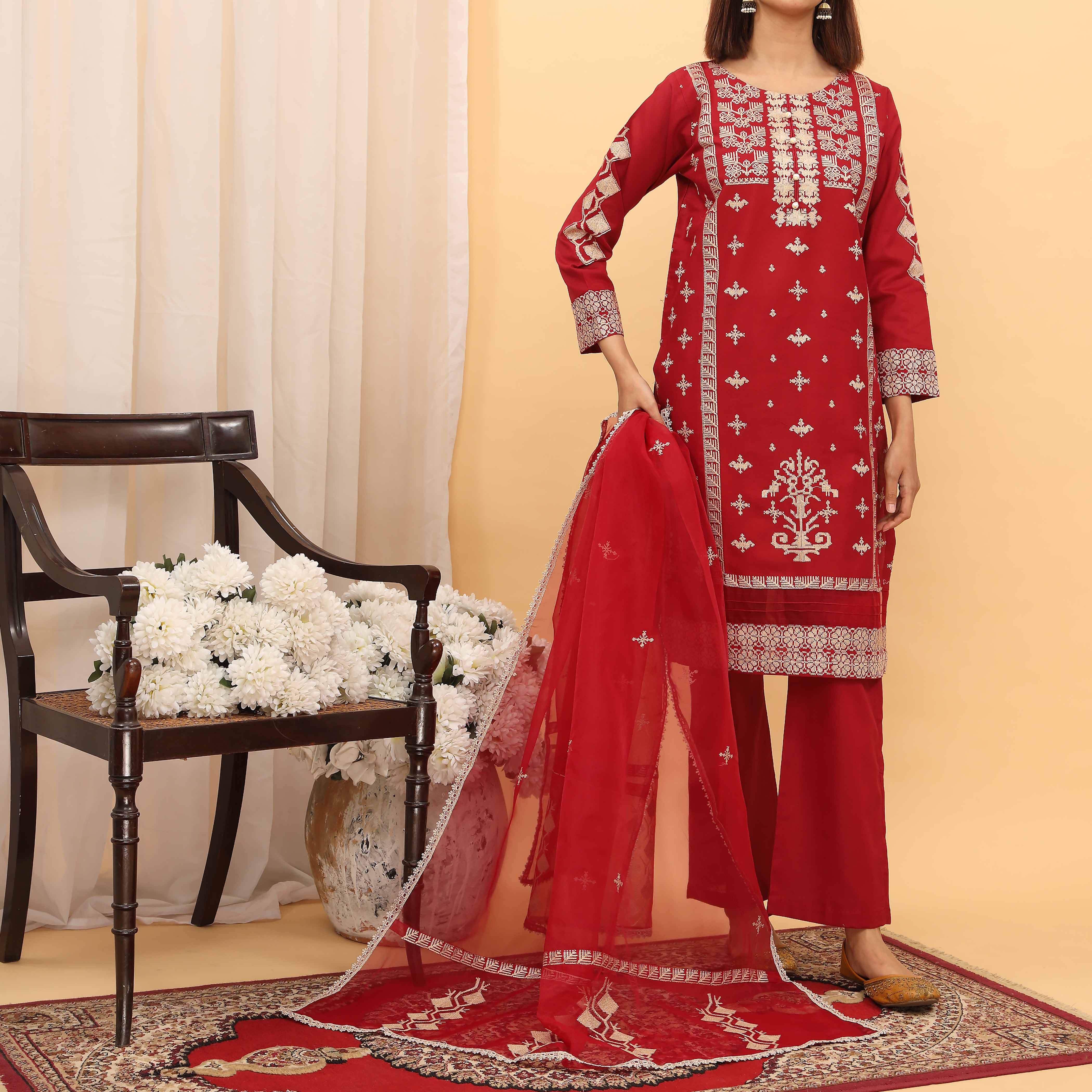 3PC- Embroidered Cambric Suit PS5138 - Image 2