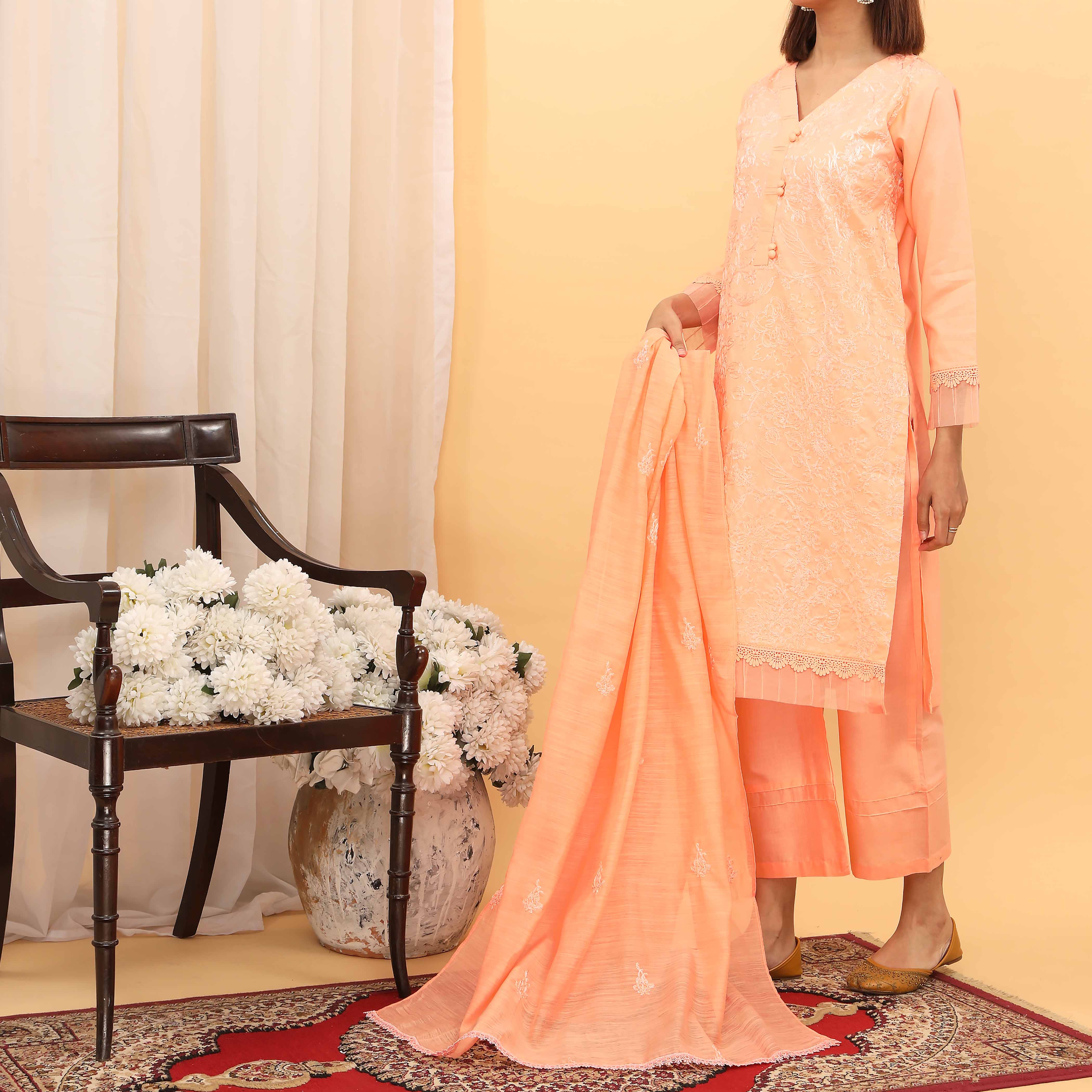 3PC- Embroidered Cambric Suit PS5150 - Image 3
