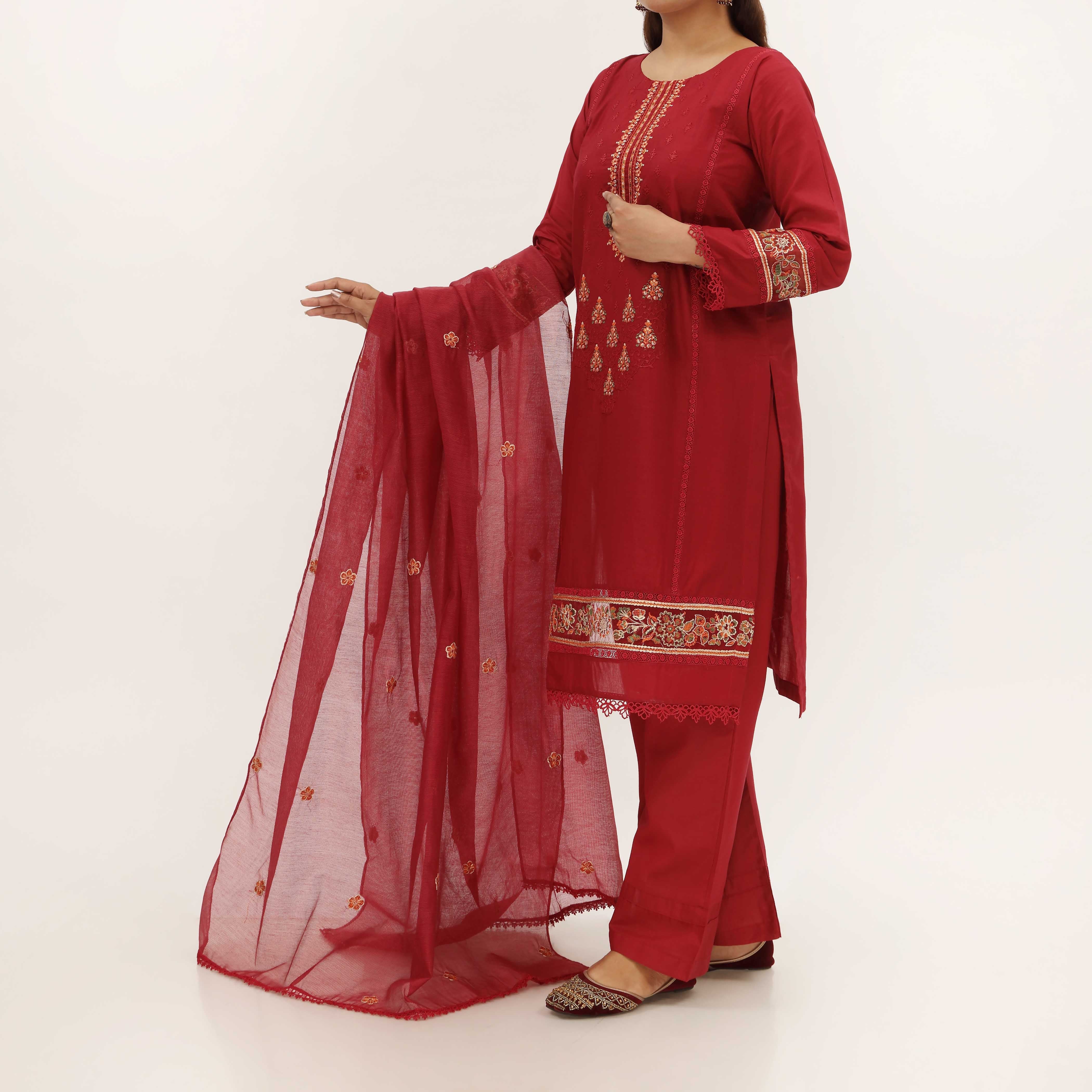 3PC- Embroidered Cambric Suit PS5216 - Image 2