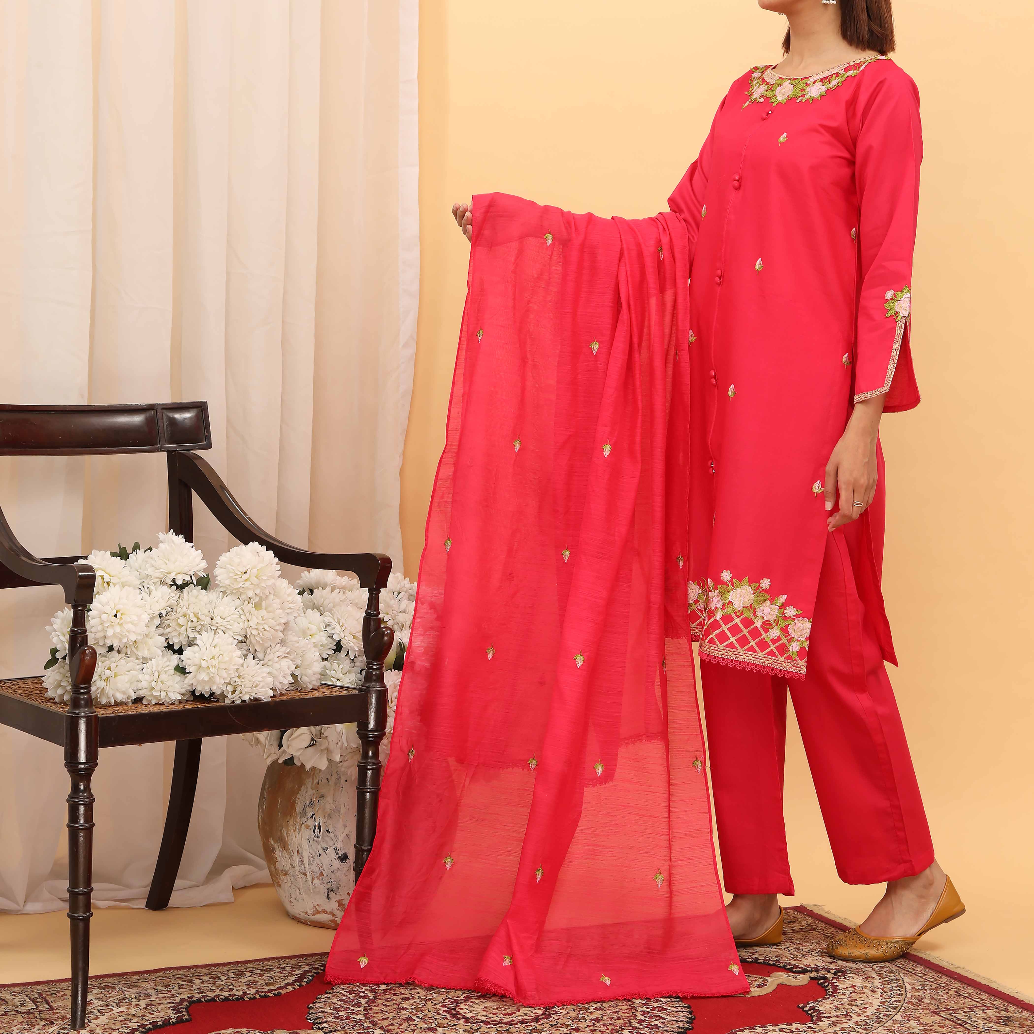 3PC- Embroidered Cambric Suit PS5222 - Image 3