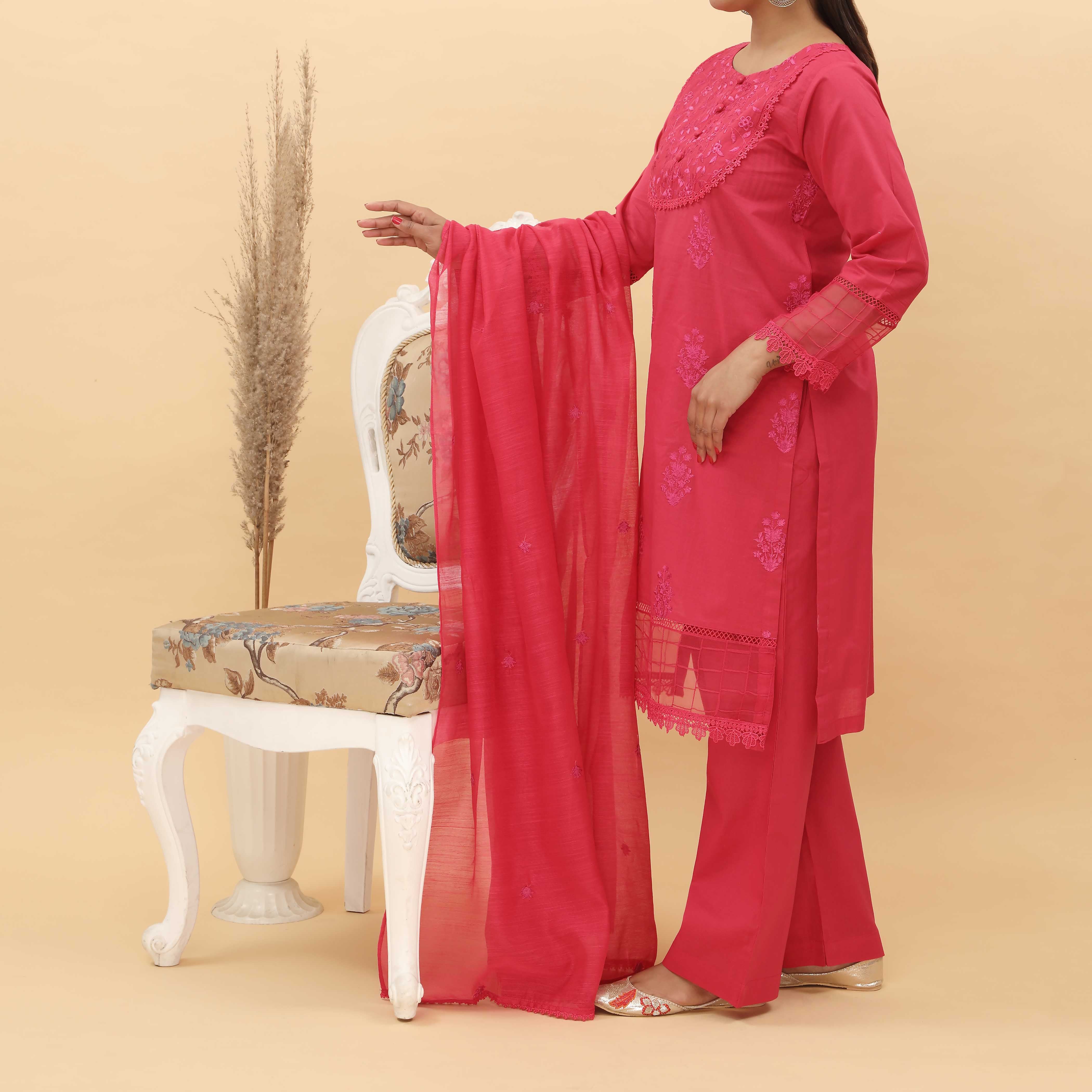 3PC- Embroidered Cotton Cambric Suit PS5142 - Image 3
