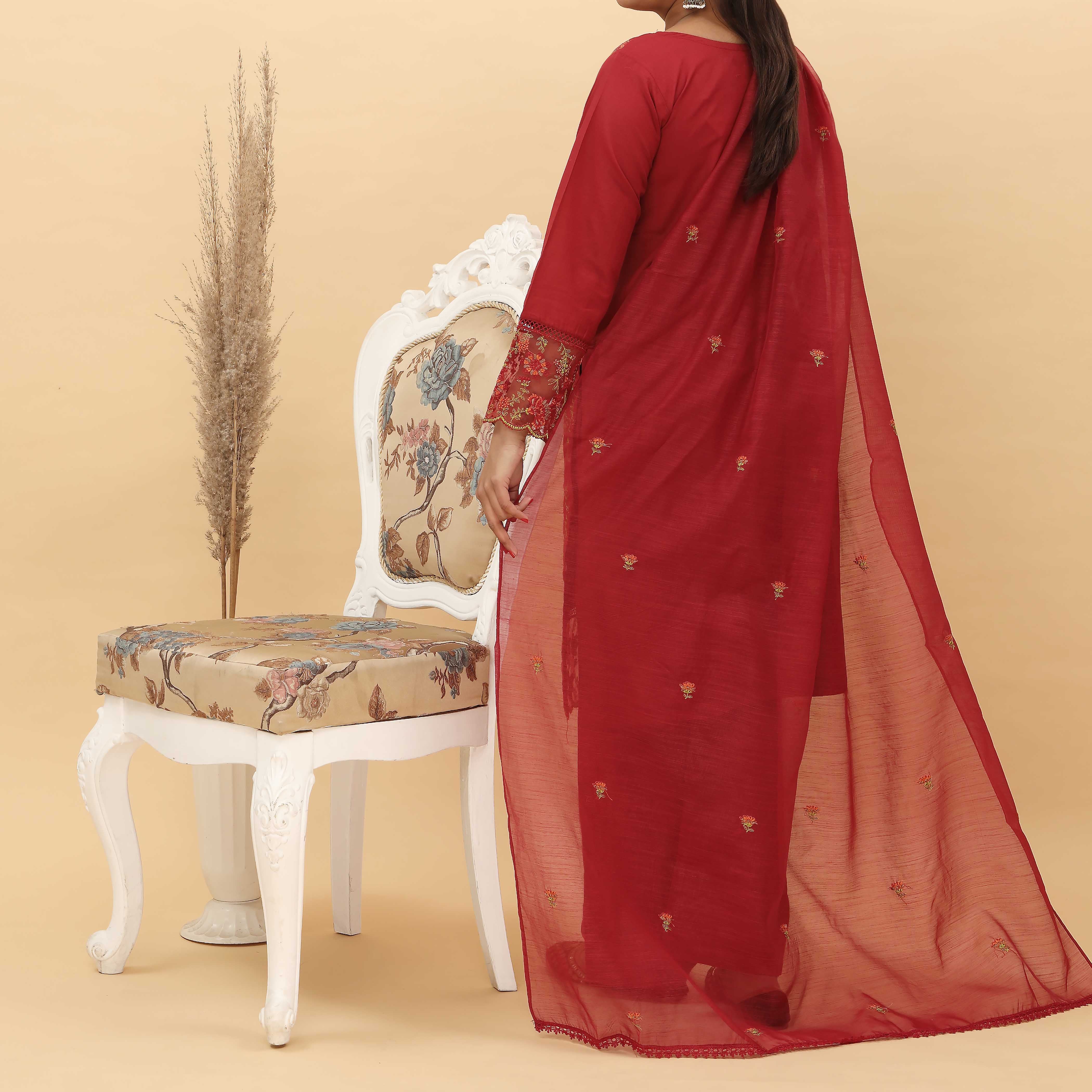 3PC- Embroidered Cotton Cambric Suit PS5151 - Image 3