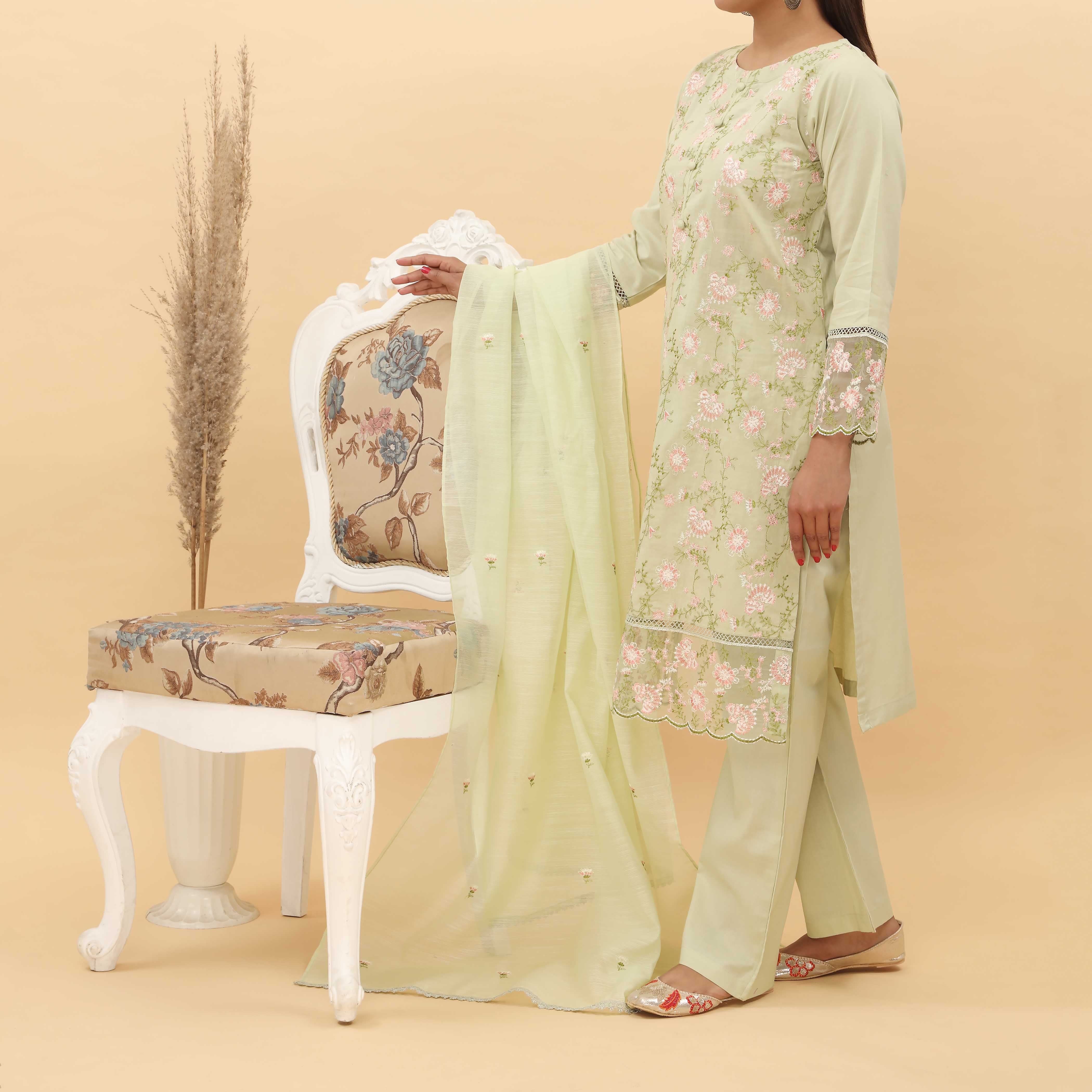 3PC- Embroidered Cotton Cambric Suit PS5152 - Image 3