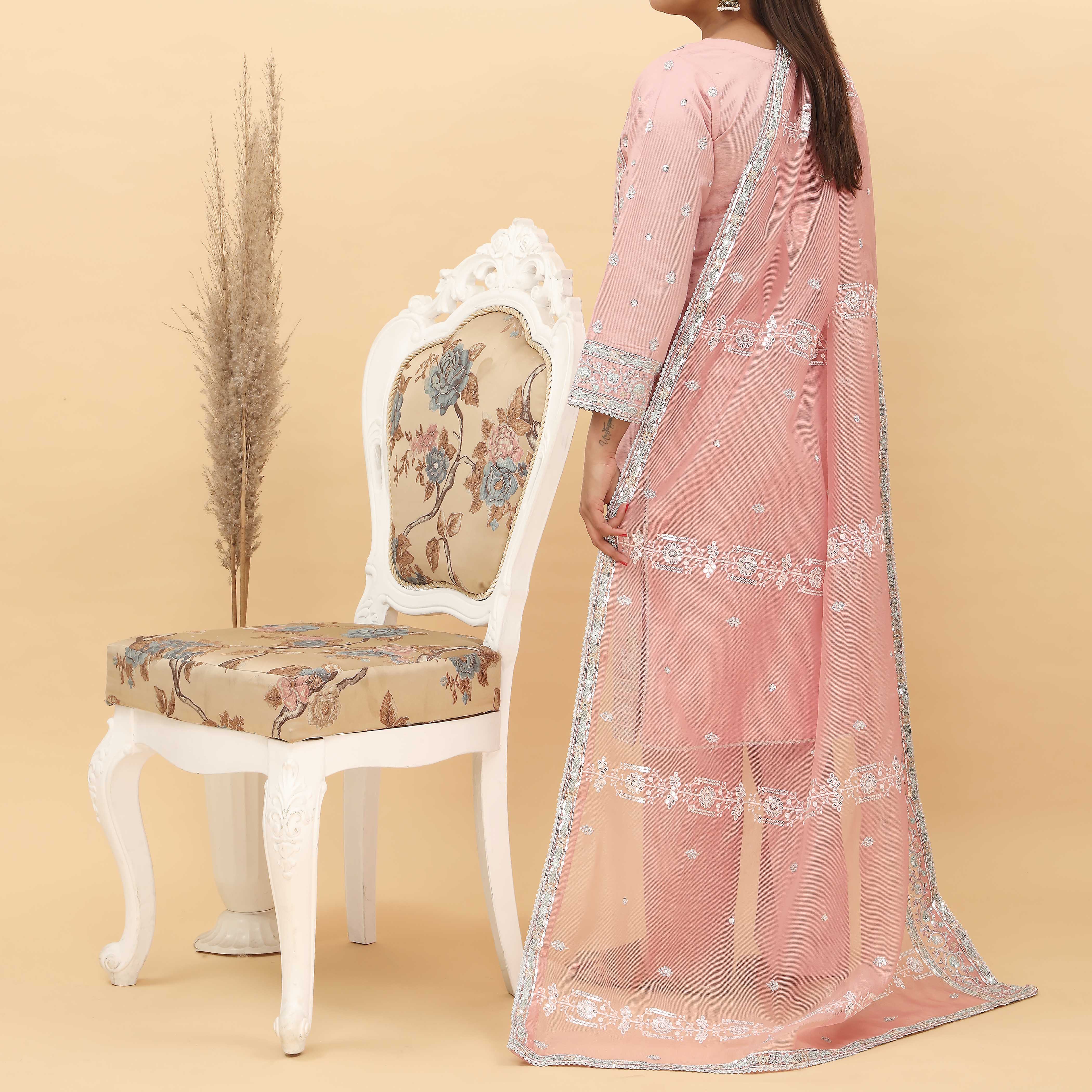 3PC- Embroidered Khadi Net Suit PF5060 - Image 4