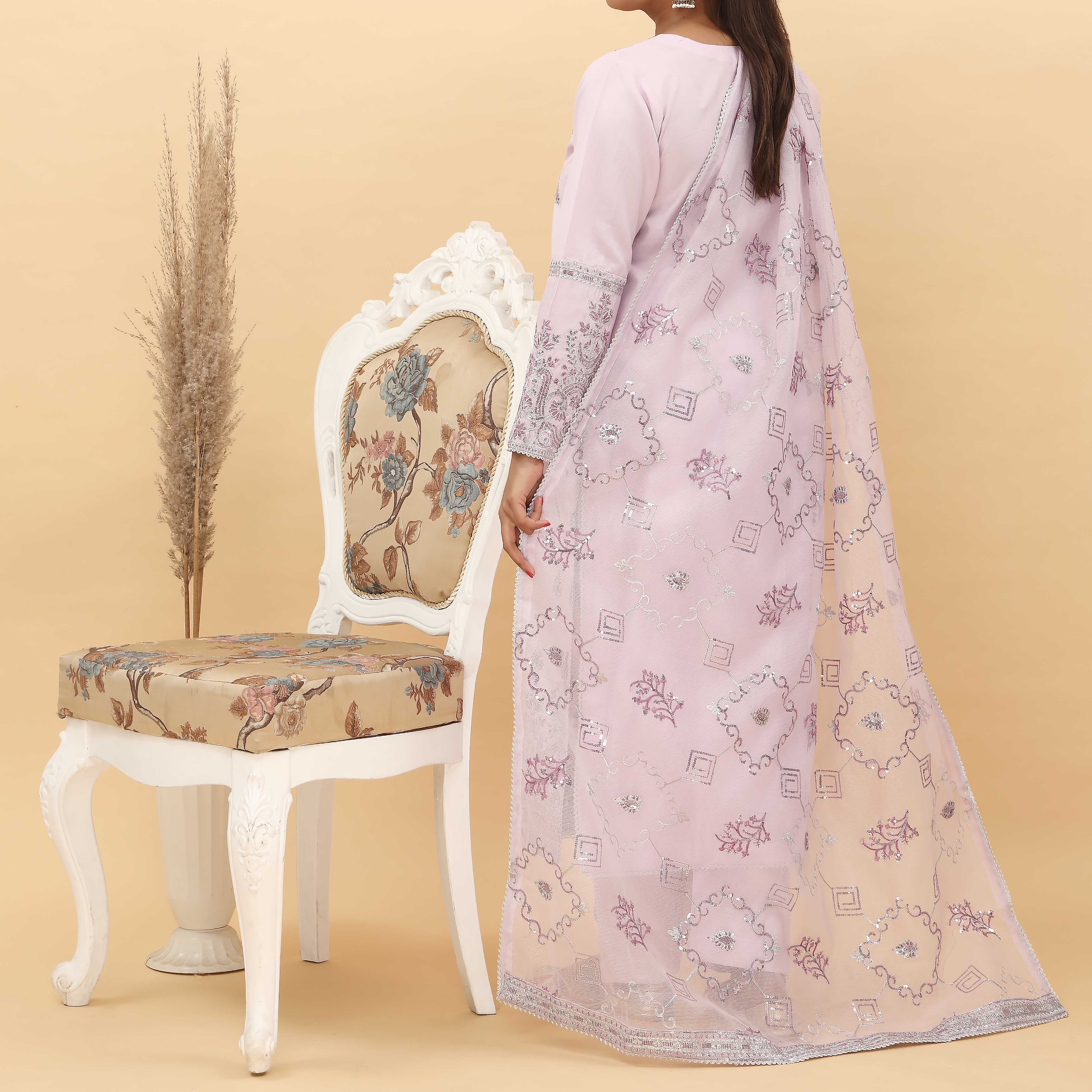 3PC- Embroidered Khadi Net Suit PF5074 - Image 2
