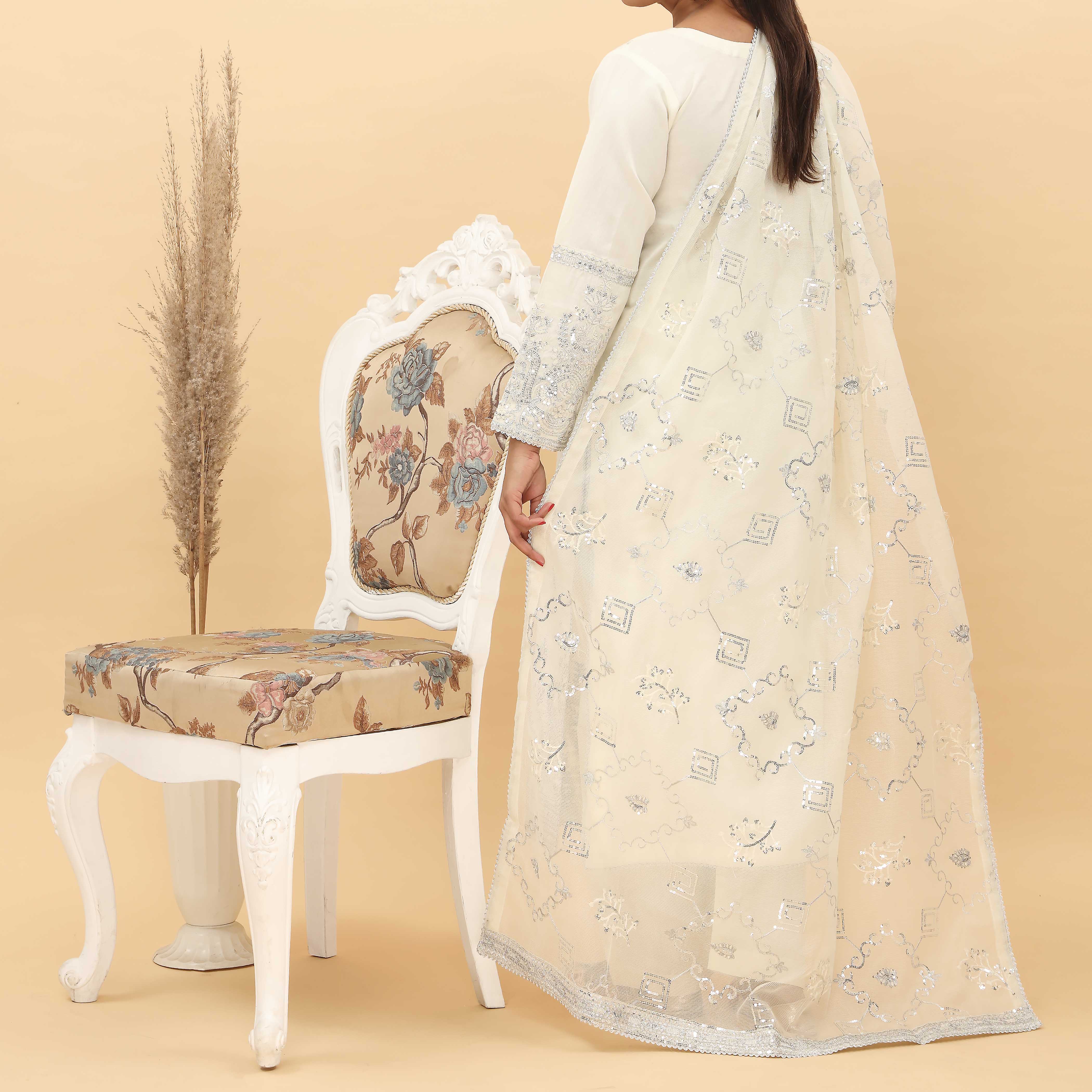 3PC- Embroidered Khadi Net Suit PF5075 - Image 4