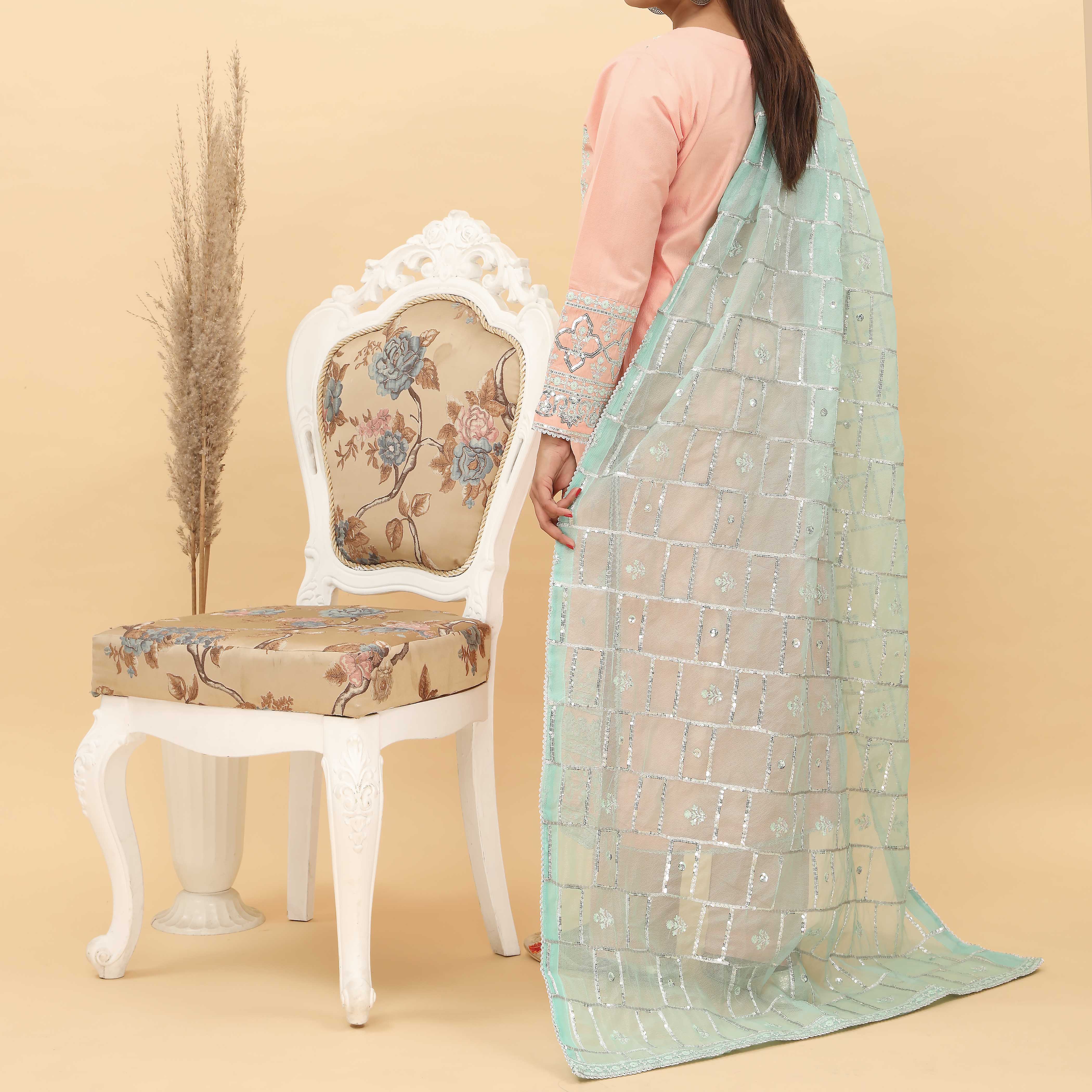 3PC- Embroidered Khadi Net Suit PF5087 - Image 3
