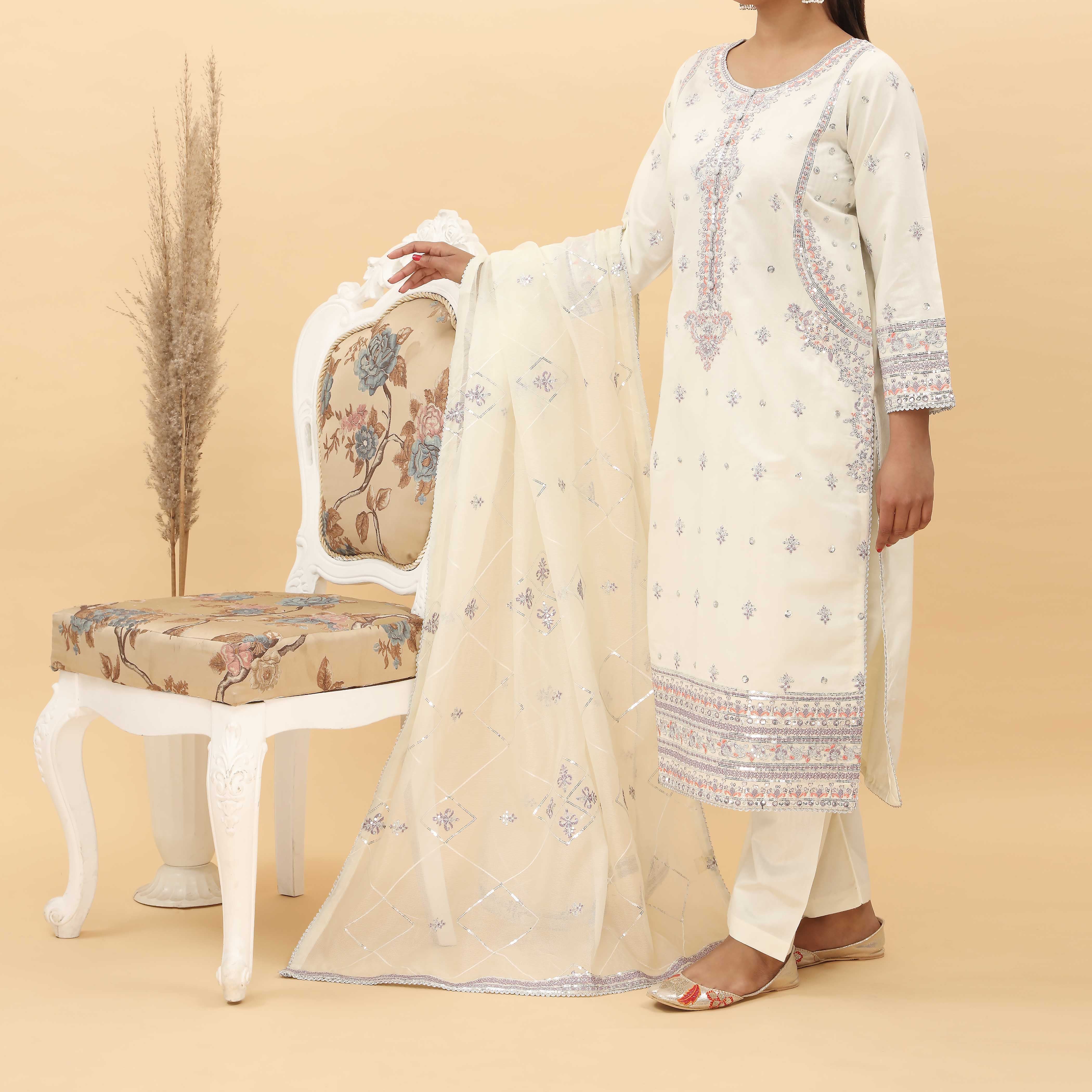 3PC- Embroidered Khadi Net Suit PF5115 - Image 2