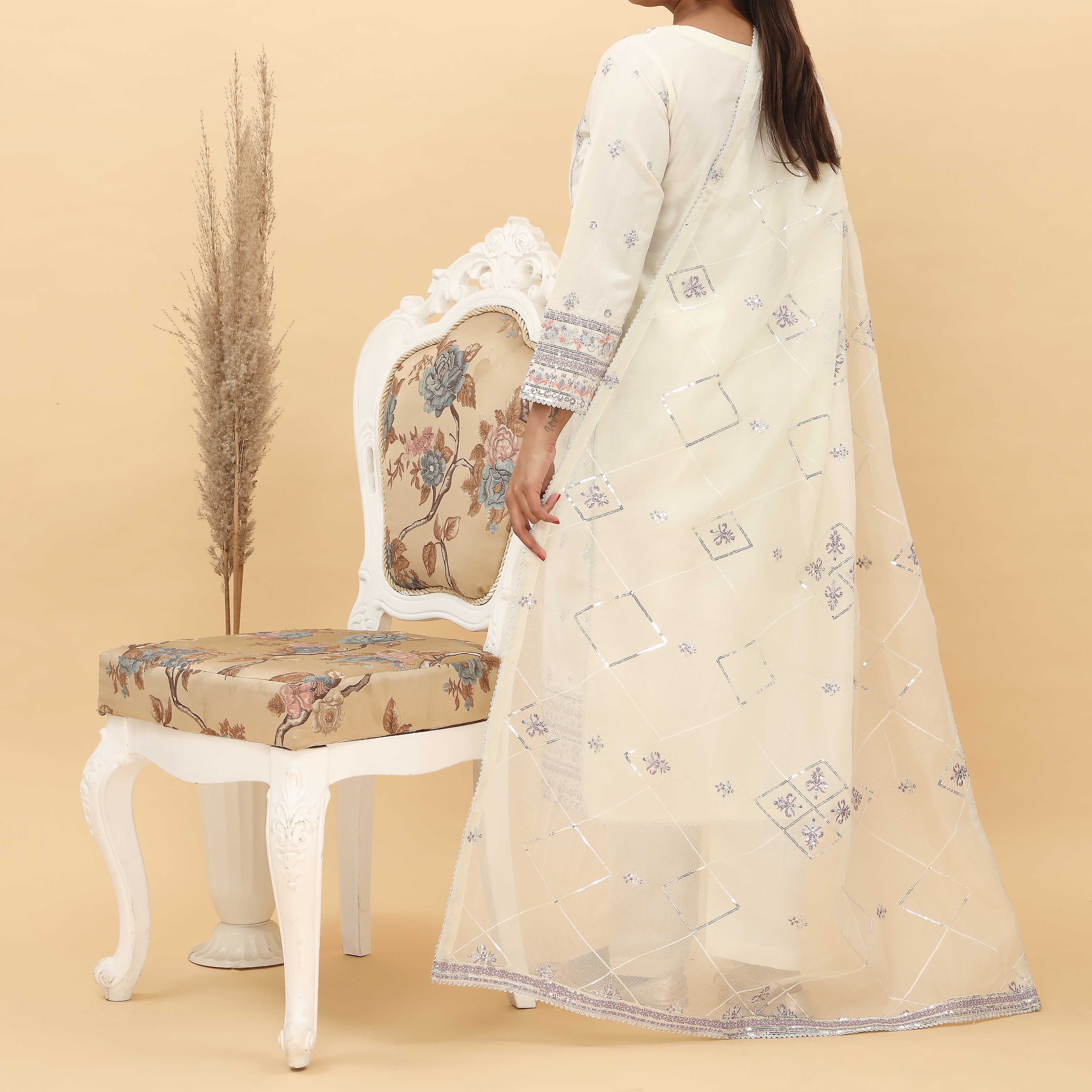 3PC- Embroidered Khadi Net Suit PF5115 - Image 3