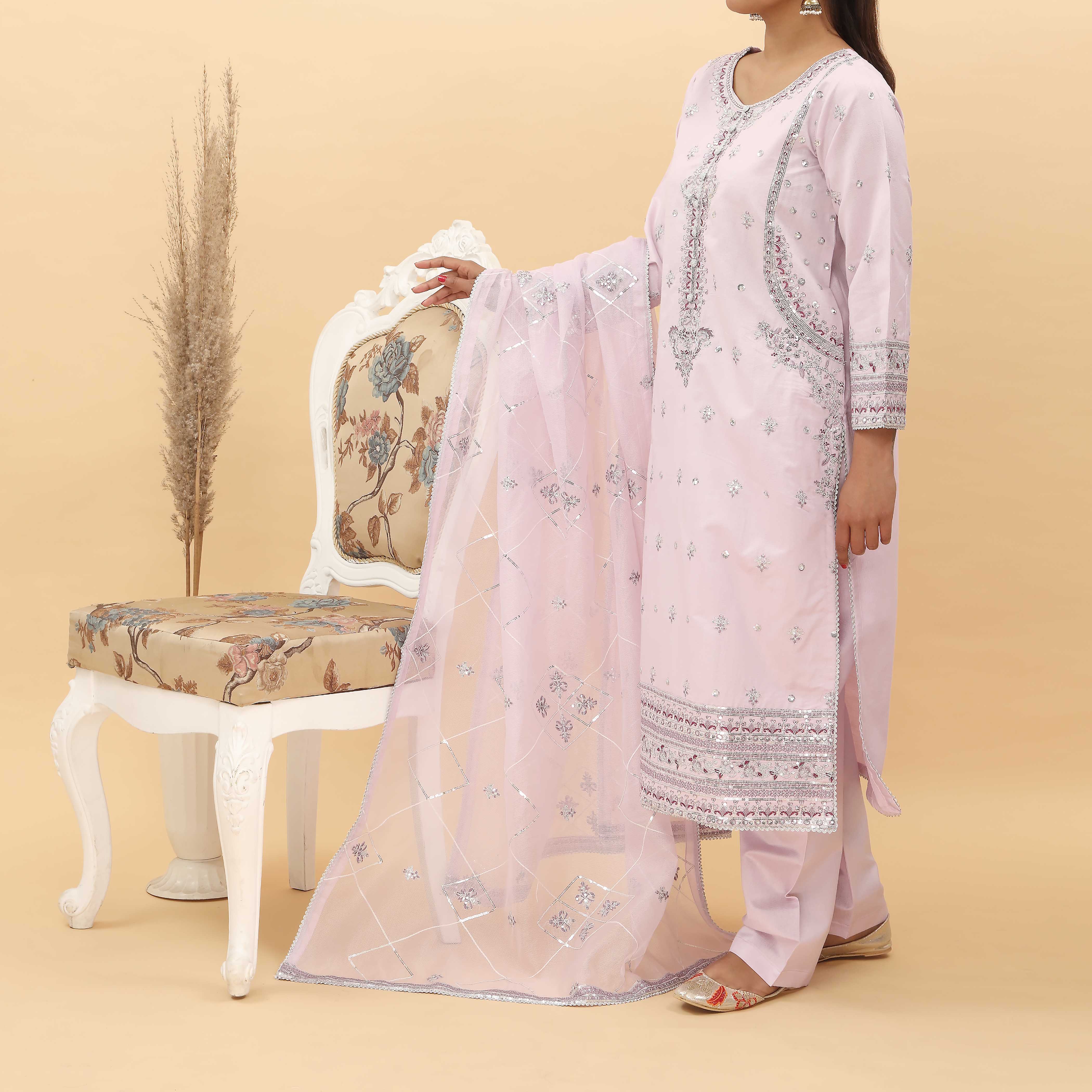 3PC- Embroidered Khadi Net Suit PF5116 - Image 2