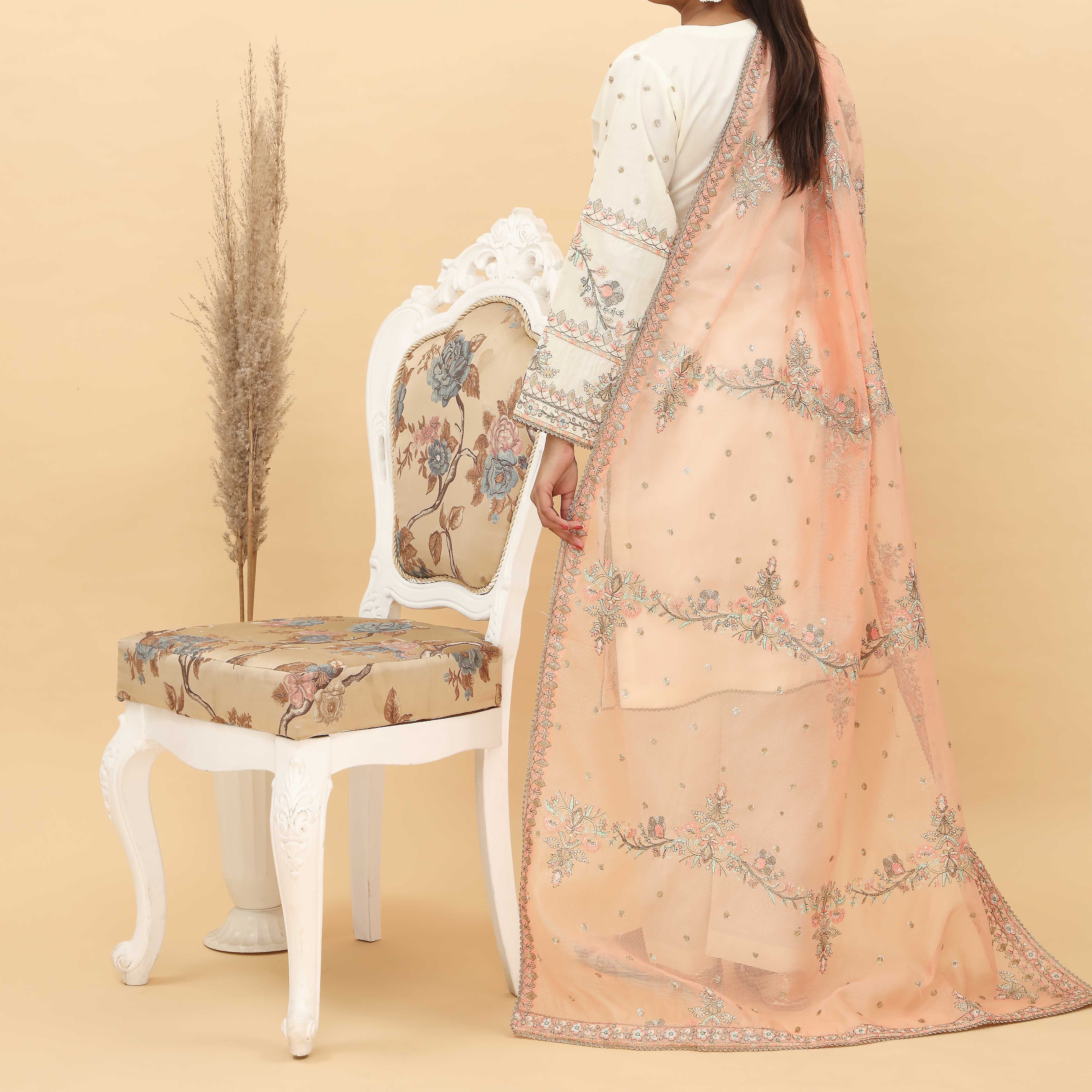 3PC- Embroidered Khadi Net Suit PF5125 - Image 4