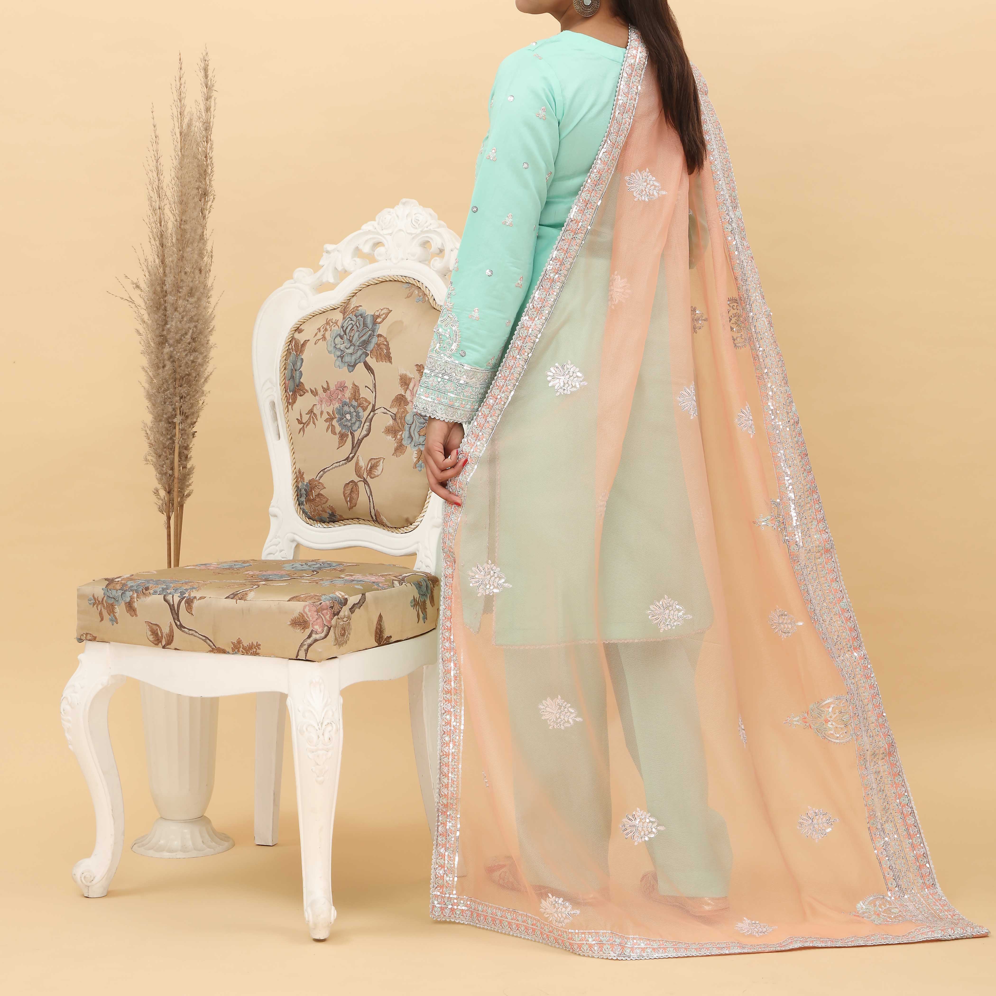 3PC- Embroidered Khadi Net Suit PF5127 - Image 3