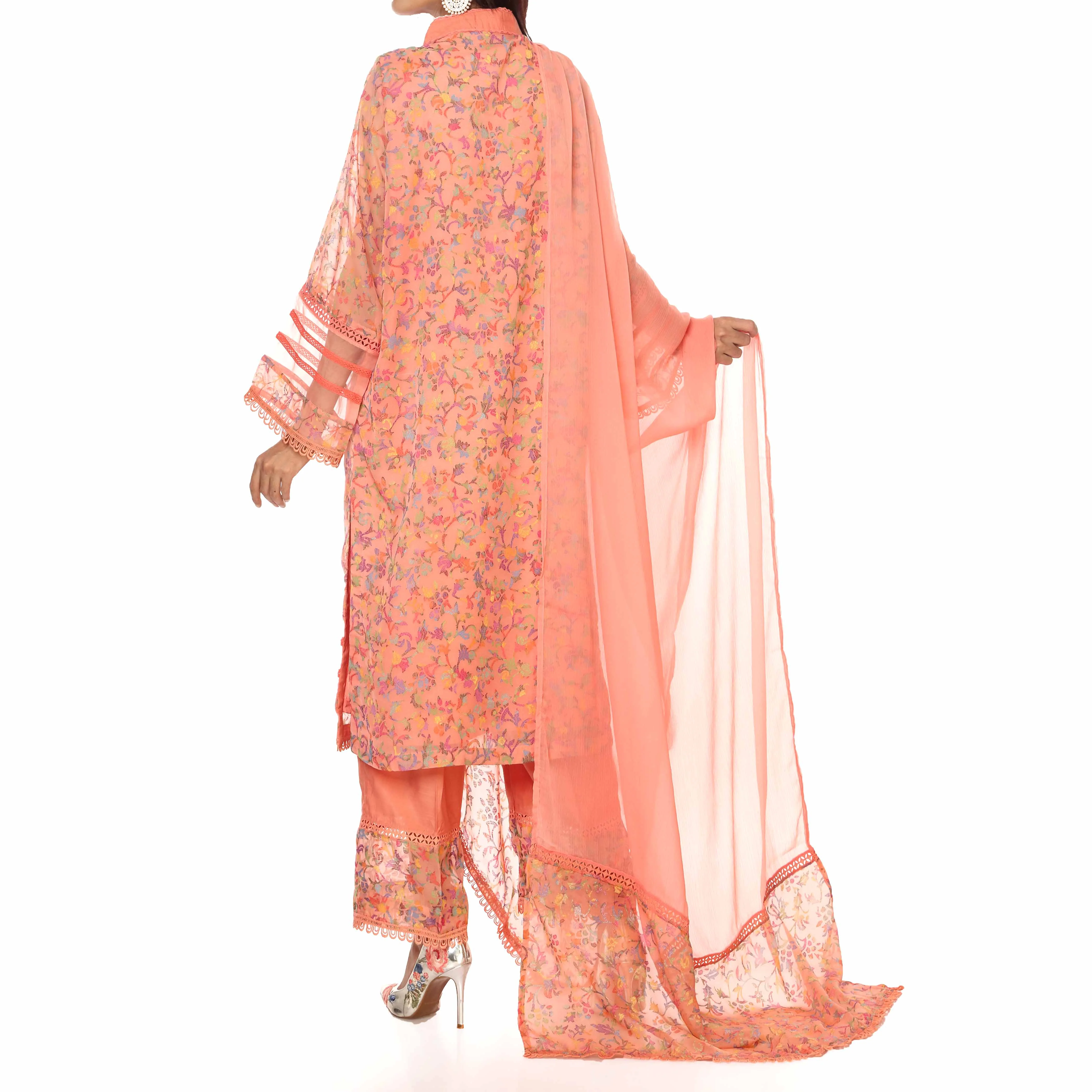 3PC- Georget Embellished Shirt with Chiffion Dupatta & Raw Silk Trousers PW2253 - Image 3