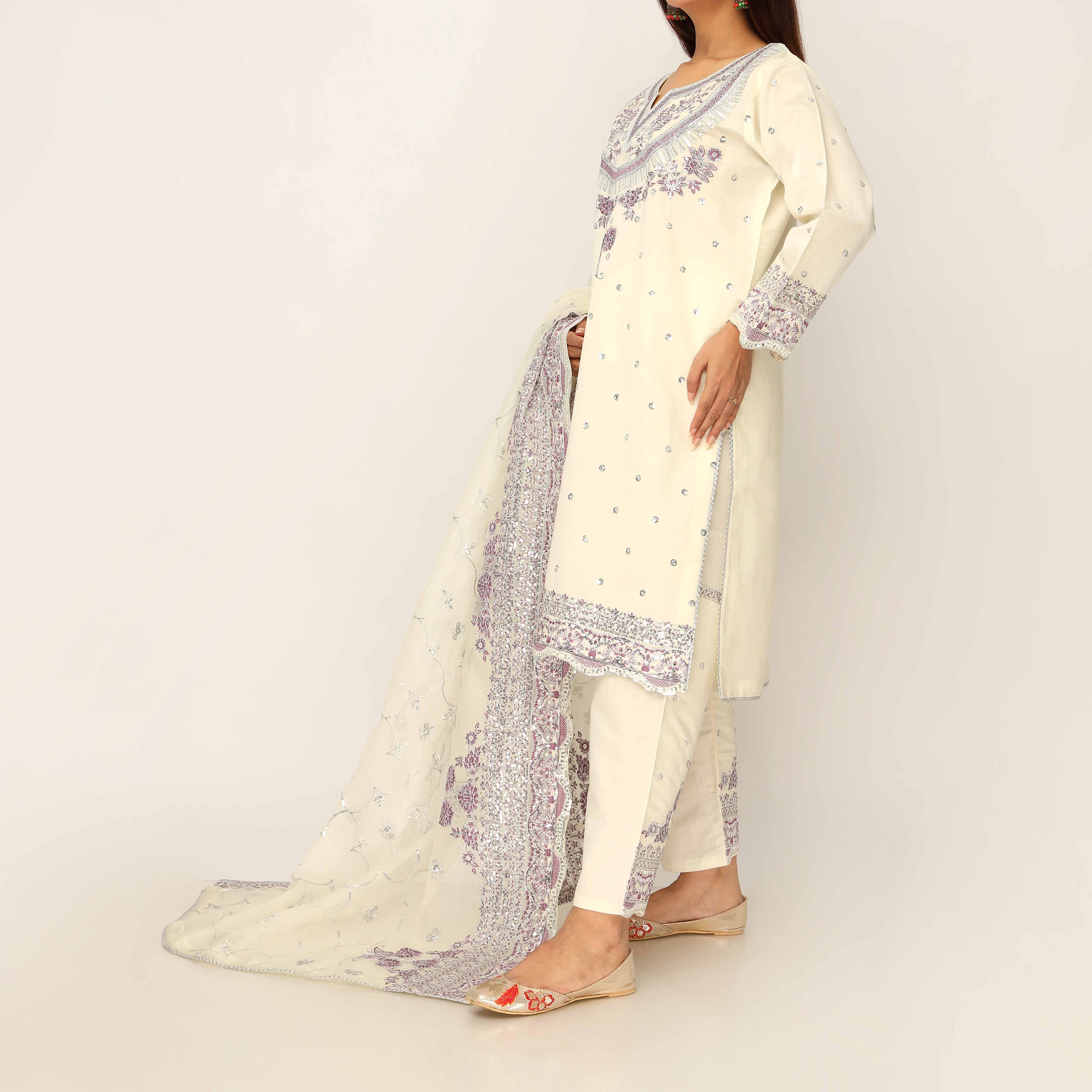 3PC- Khadi Net Embellished Suit PF5014 - Image 3