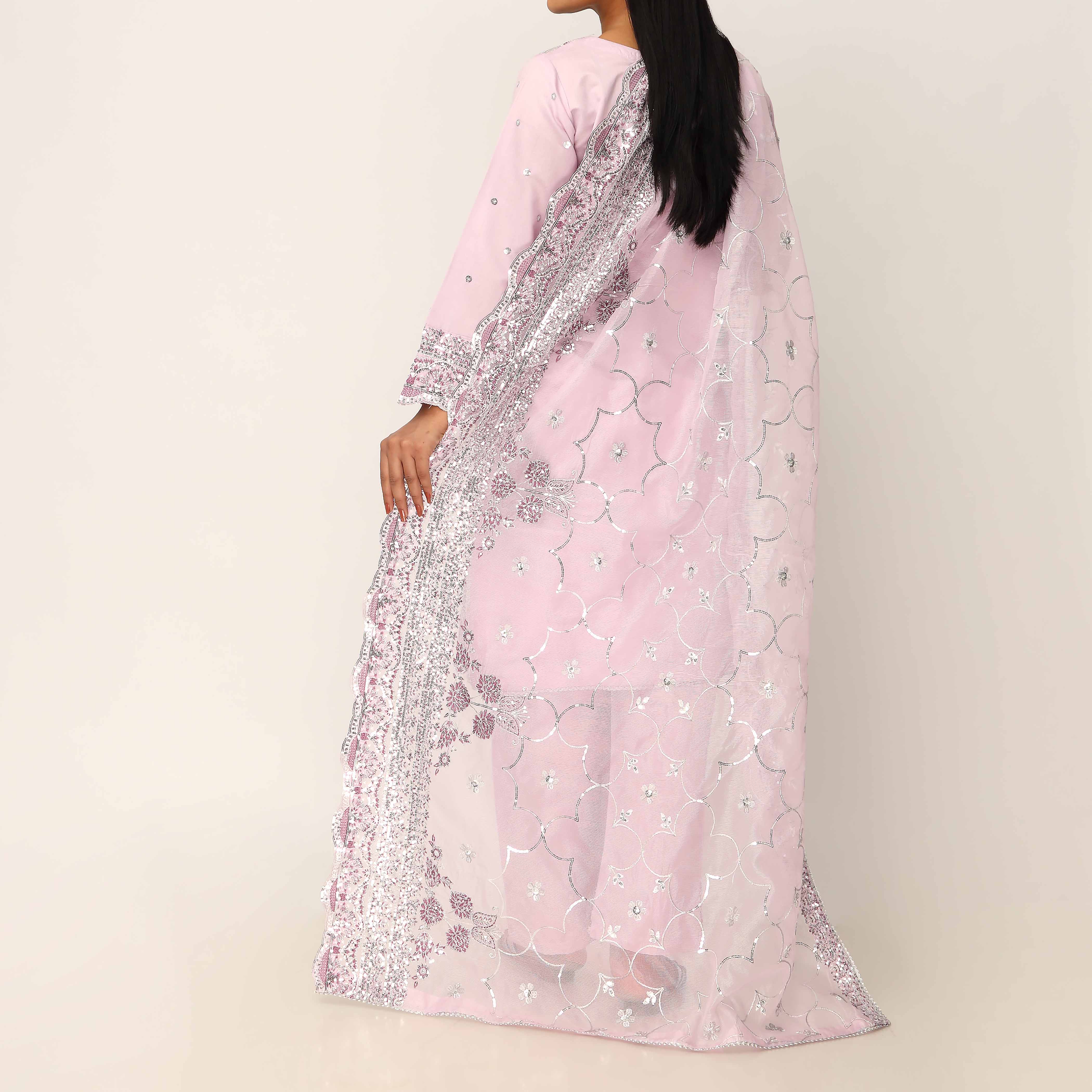 3PC- Khaddi Net Embellished Suit PF5016 - Image 4