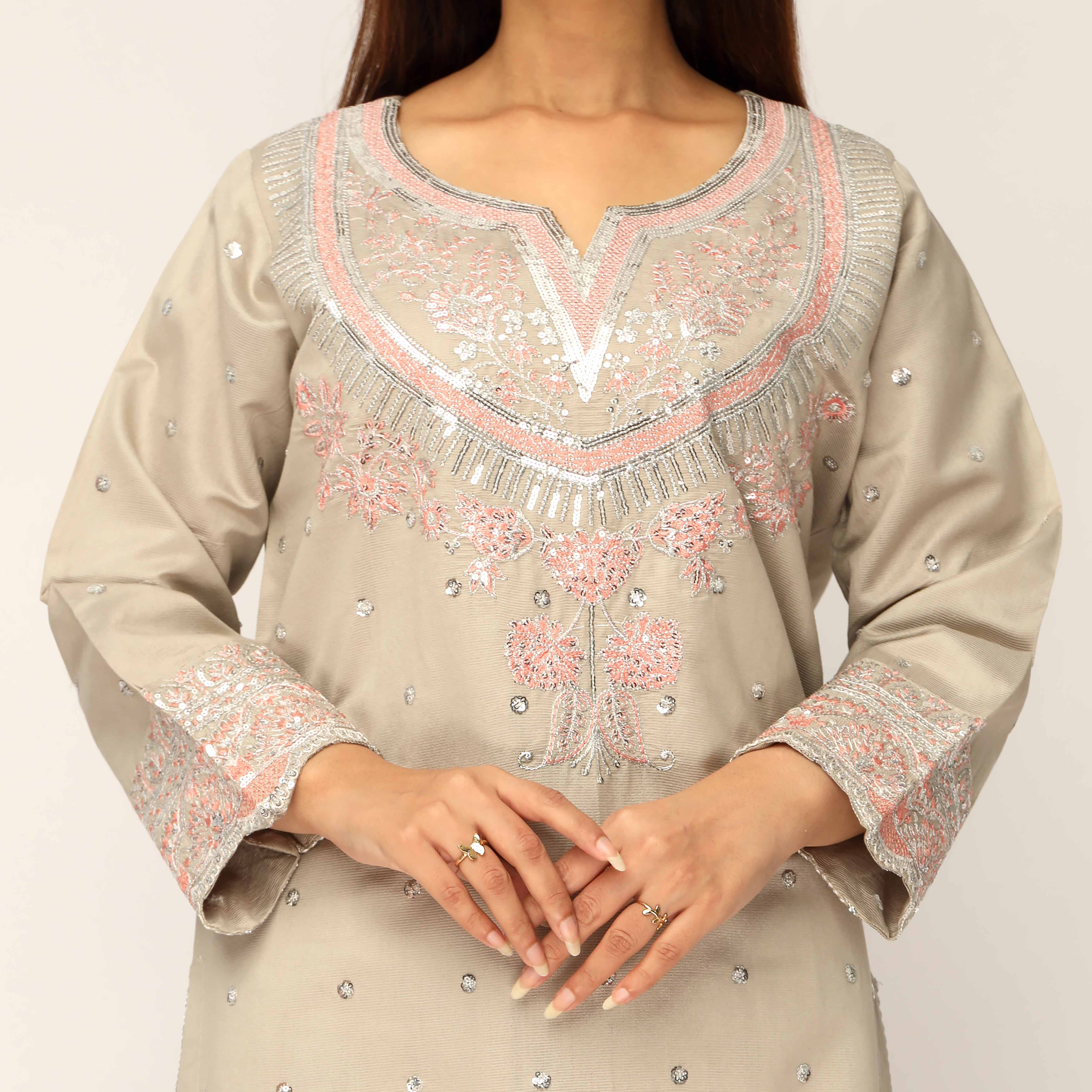 3PC- Khaddi Net Embellished Suit PF5017 - Image 2