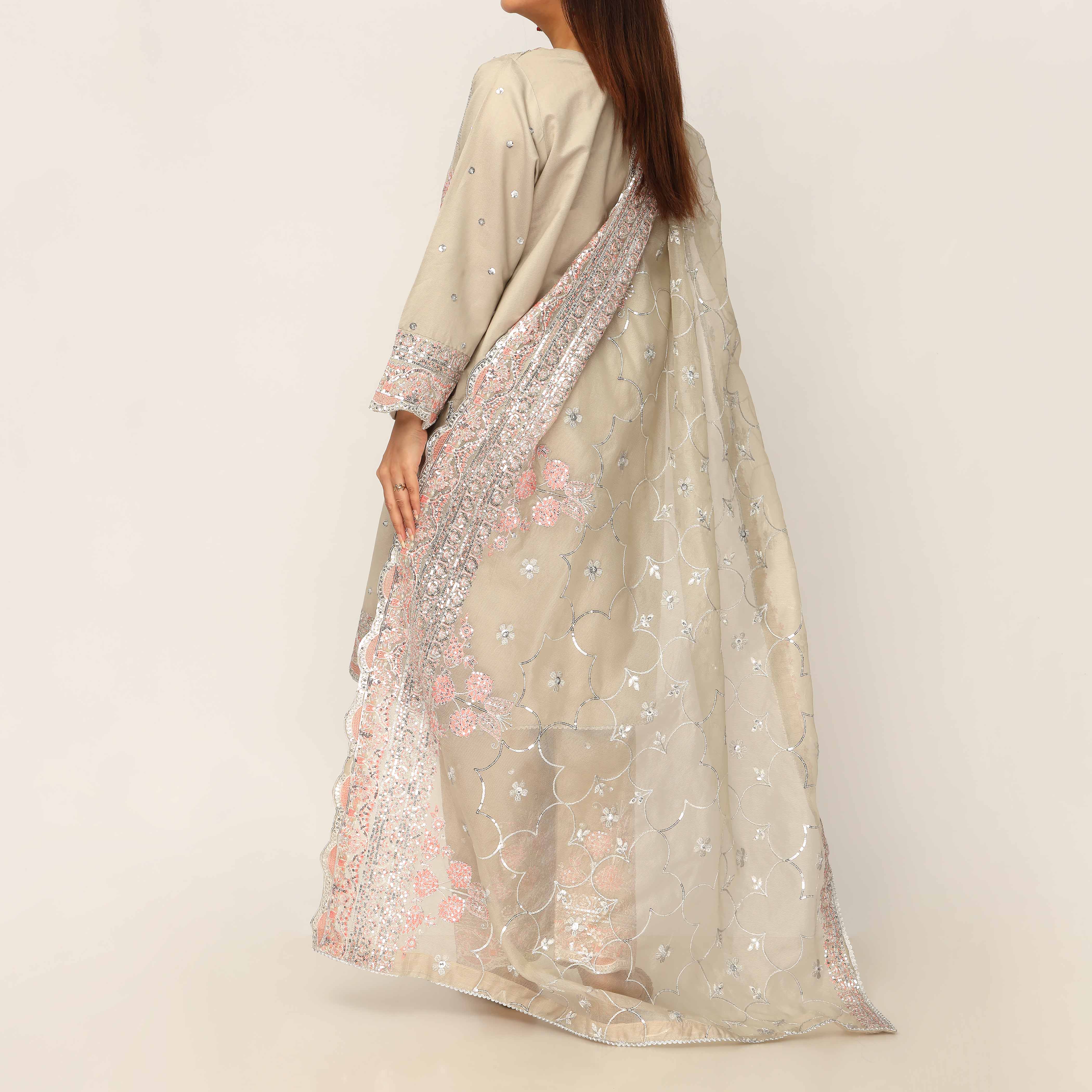 3PC- Khaddi Net Embellished Suit PF5017 - Image 4