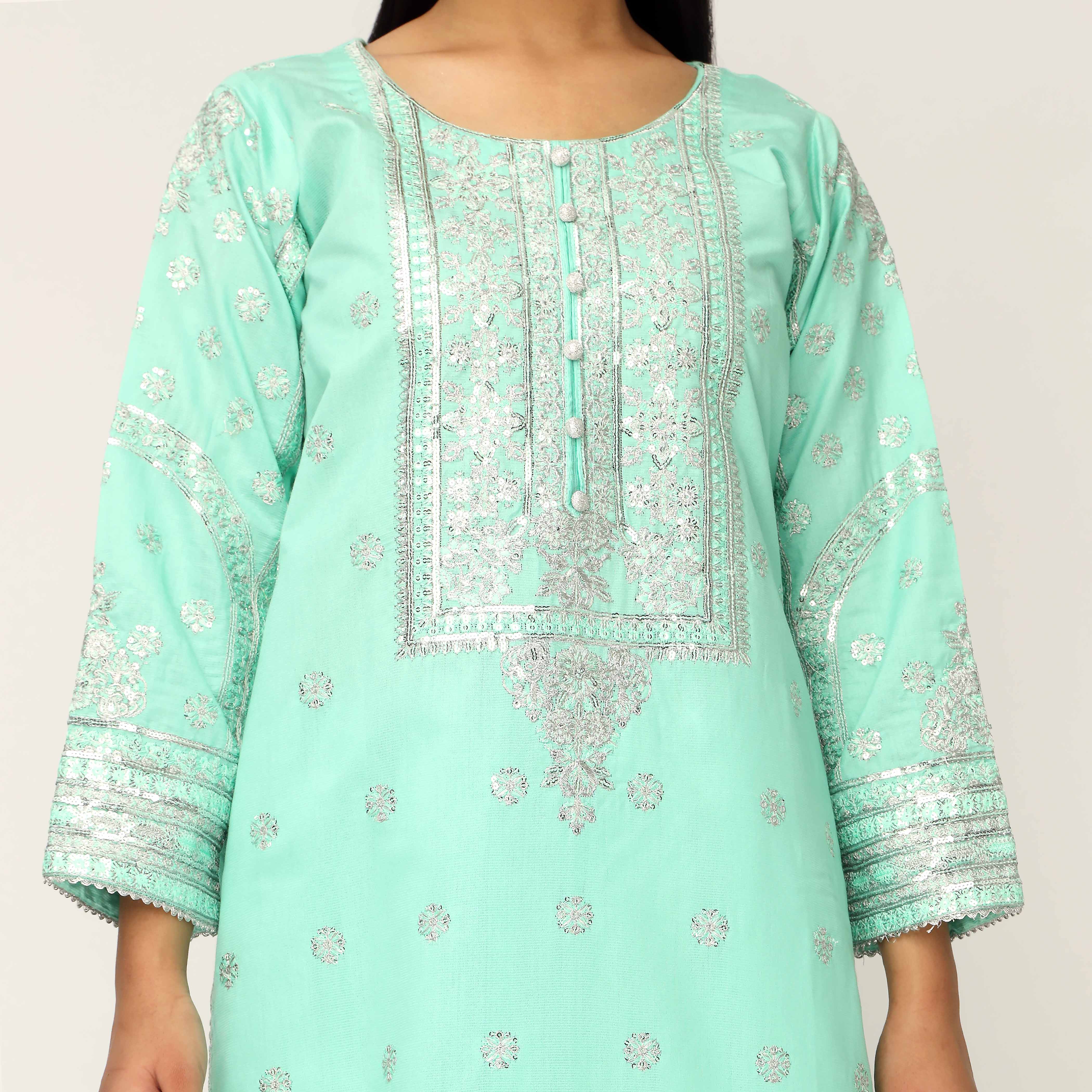 3PC- Khaddi Net Embellished Suit PF5042 - Image 2
