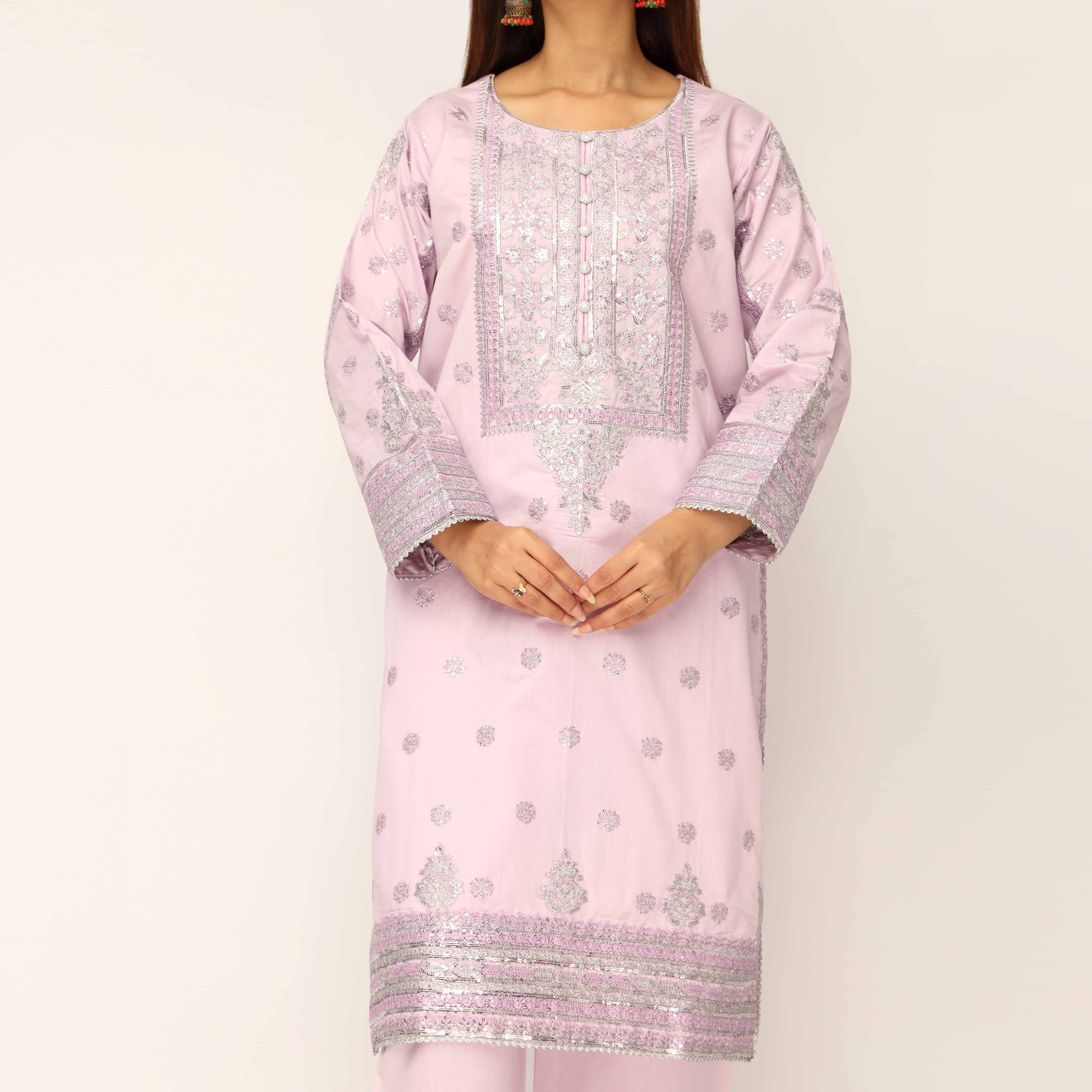 3PC- Khaddi Net Embellished Suit PF5044 - Image 2