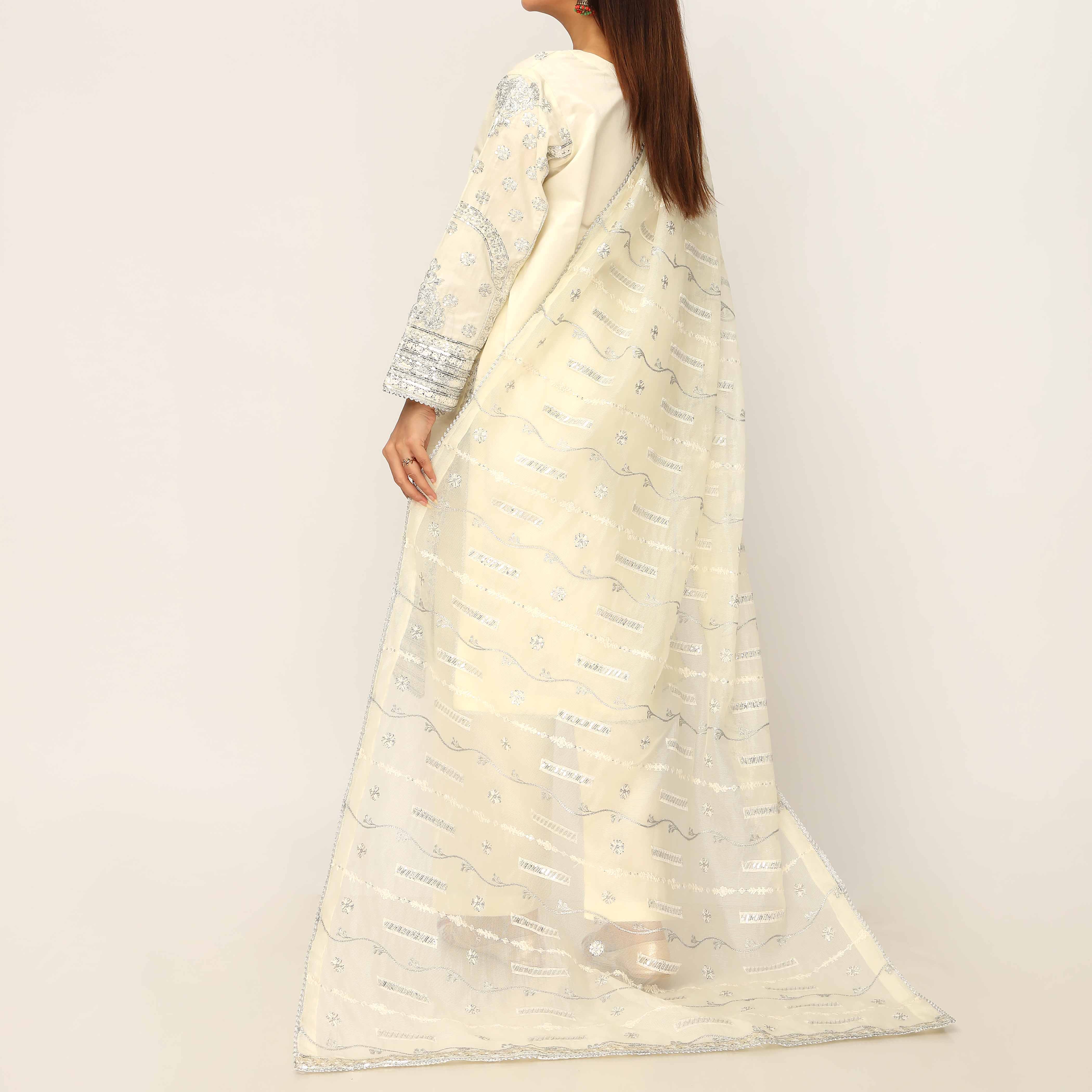 3PC- Khaddi Net Embellished Suit PF5045 - Image 4